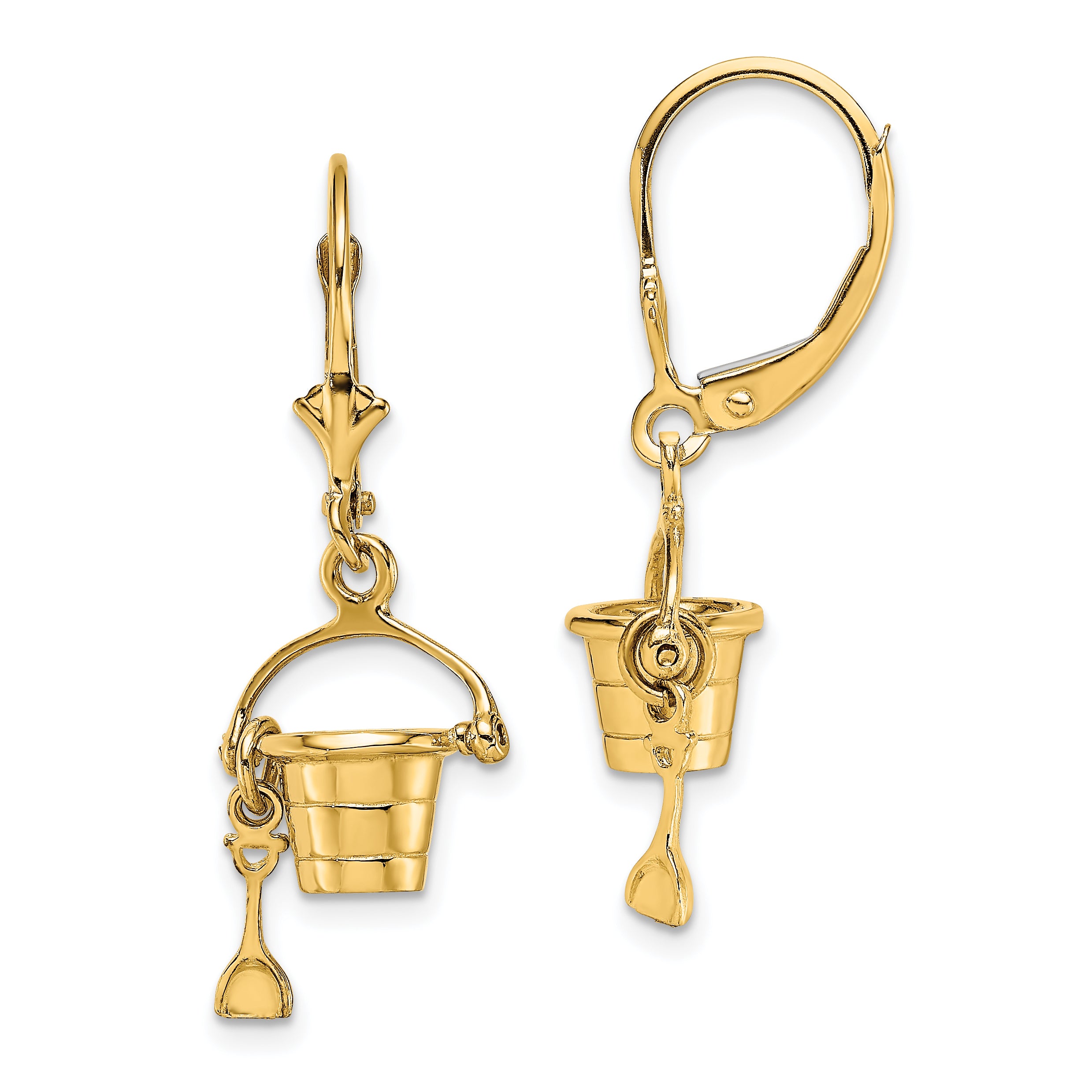 14K 3-D Beach Bucket w/ Shovel Leverback Earrings Main image