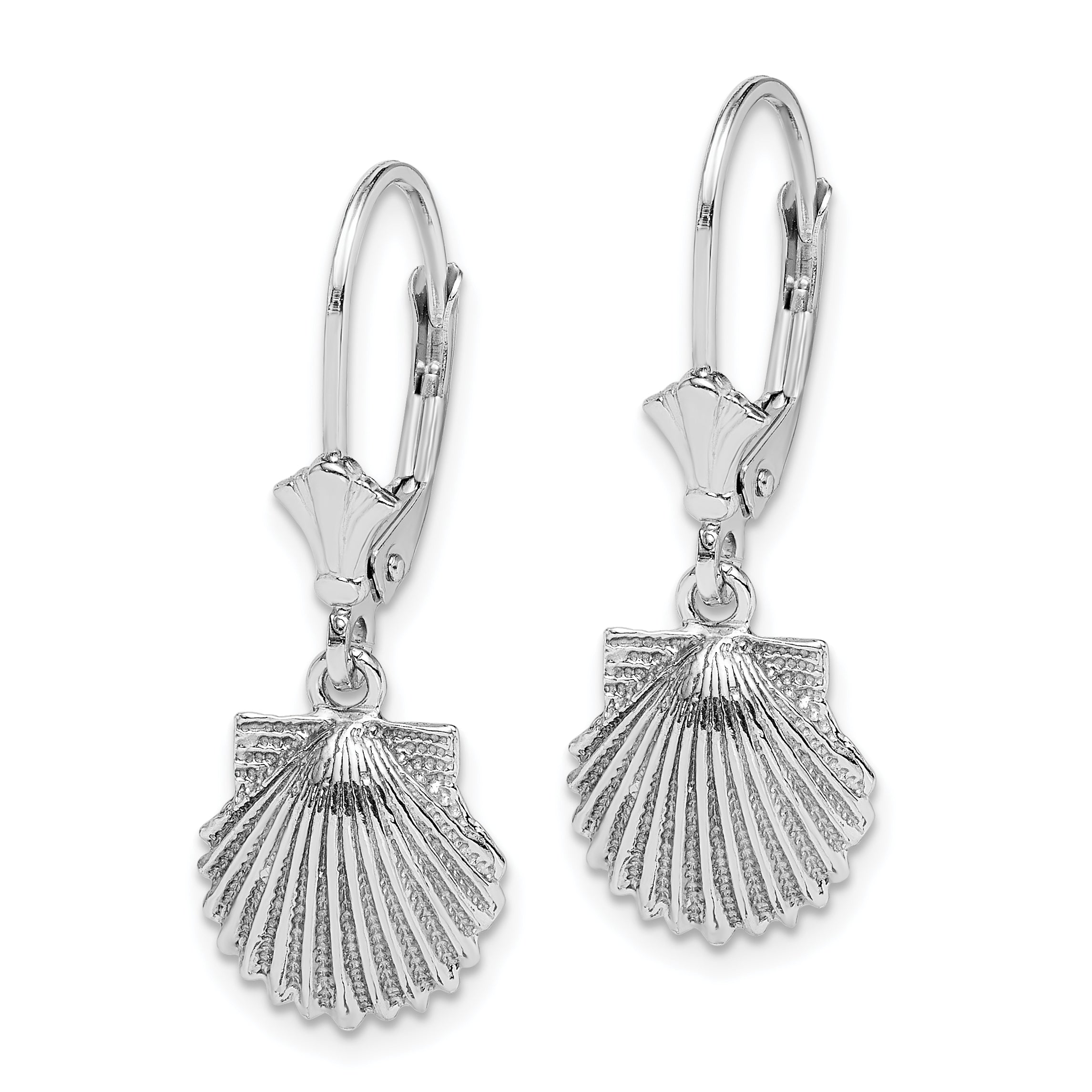 14K White Gold Scallop Shell Leverback Earrings Secondary image