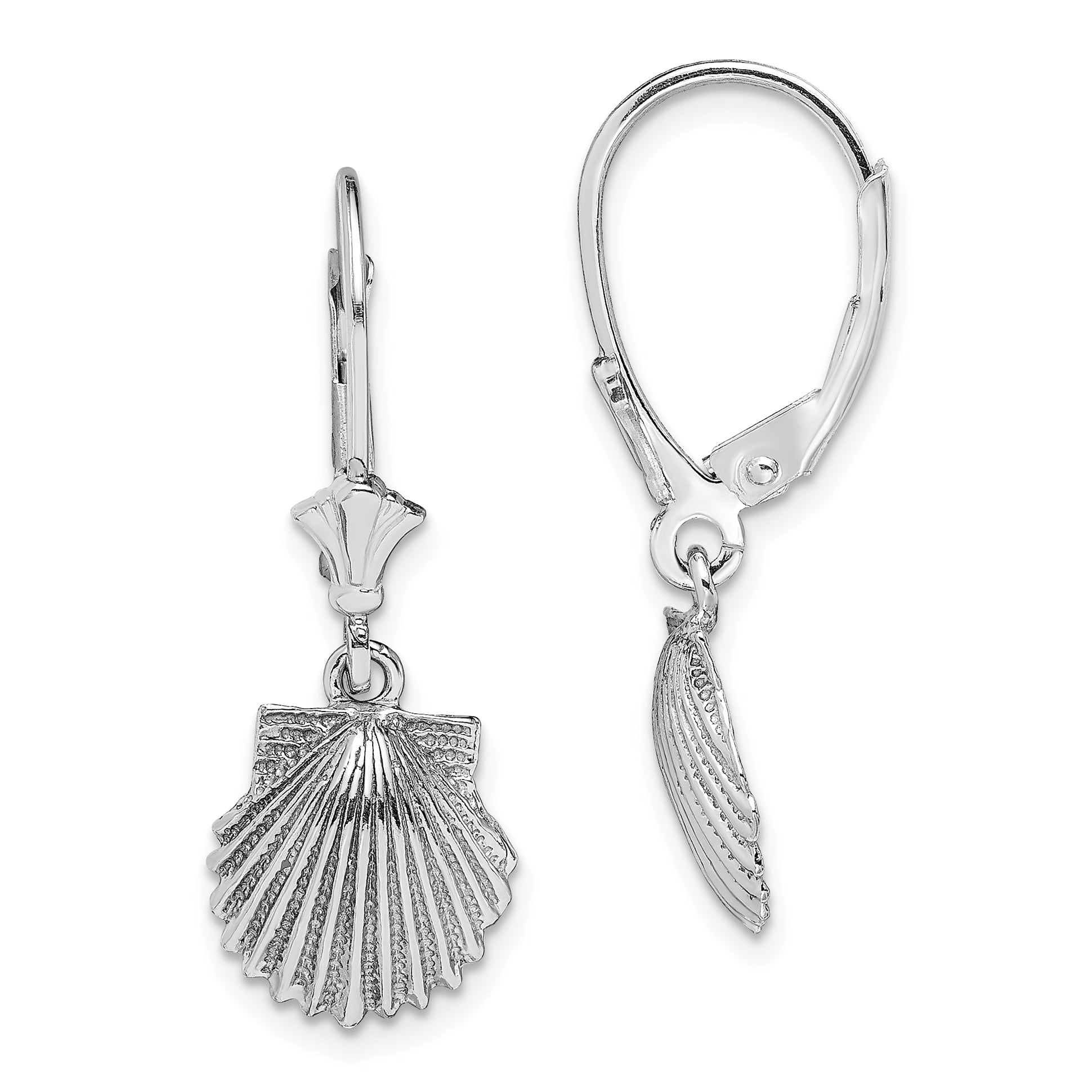 14K White Gold Scallop Shell Leverback Earrings Main image