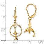 14K 3-D Dolphin Jumping Through Hoop Leverback Earrings