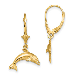 14K Jumping Dolphin Leverback Earrings - Sophia Jewelers
