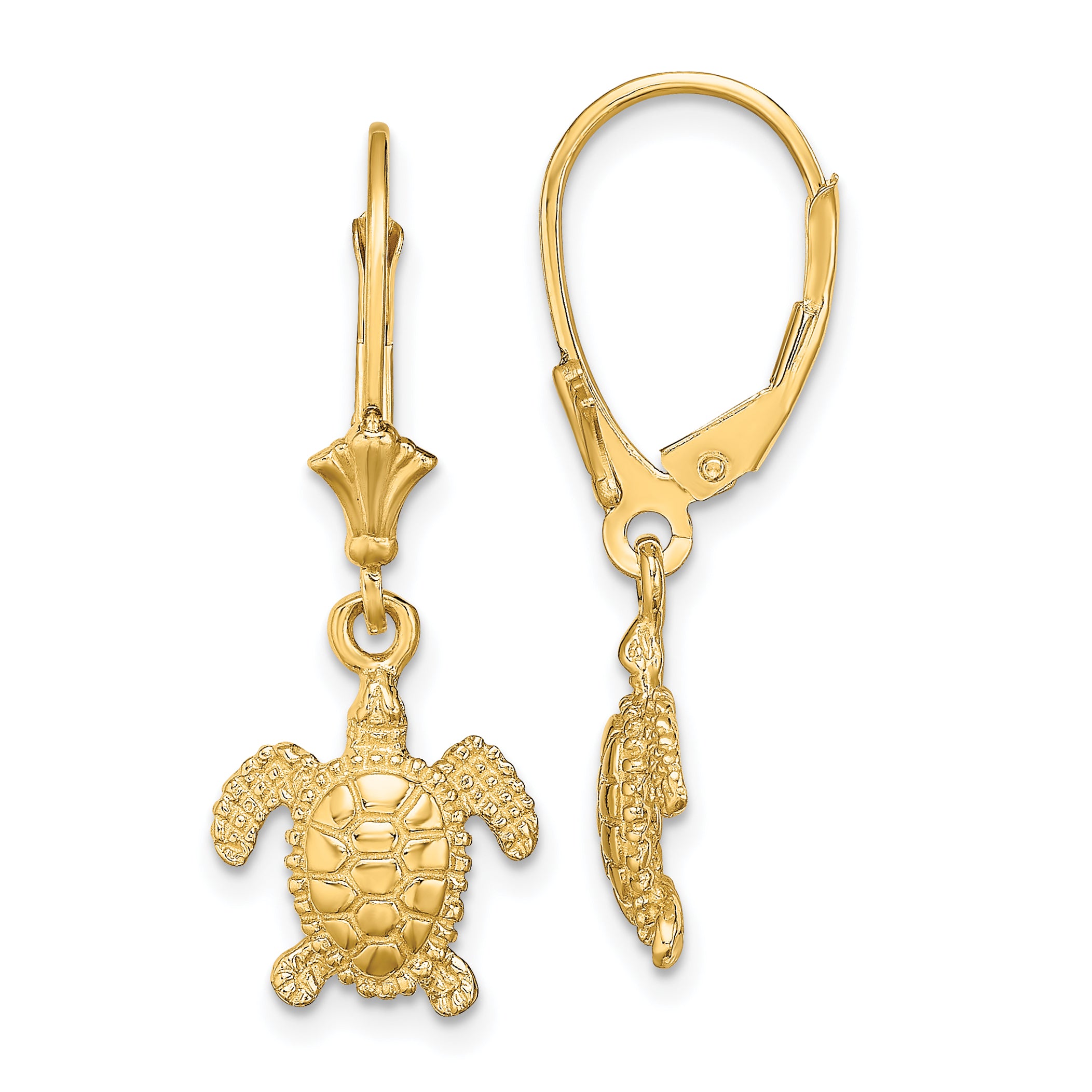 14K 3-D Polished Mini Sea Turtle Leverback Earrings Main image