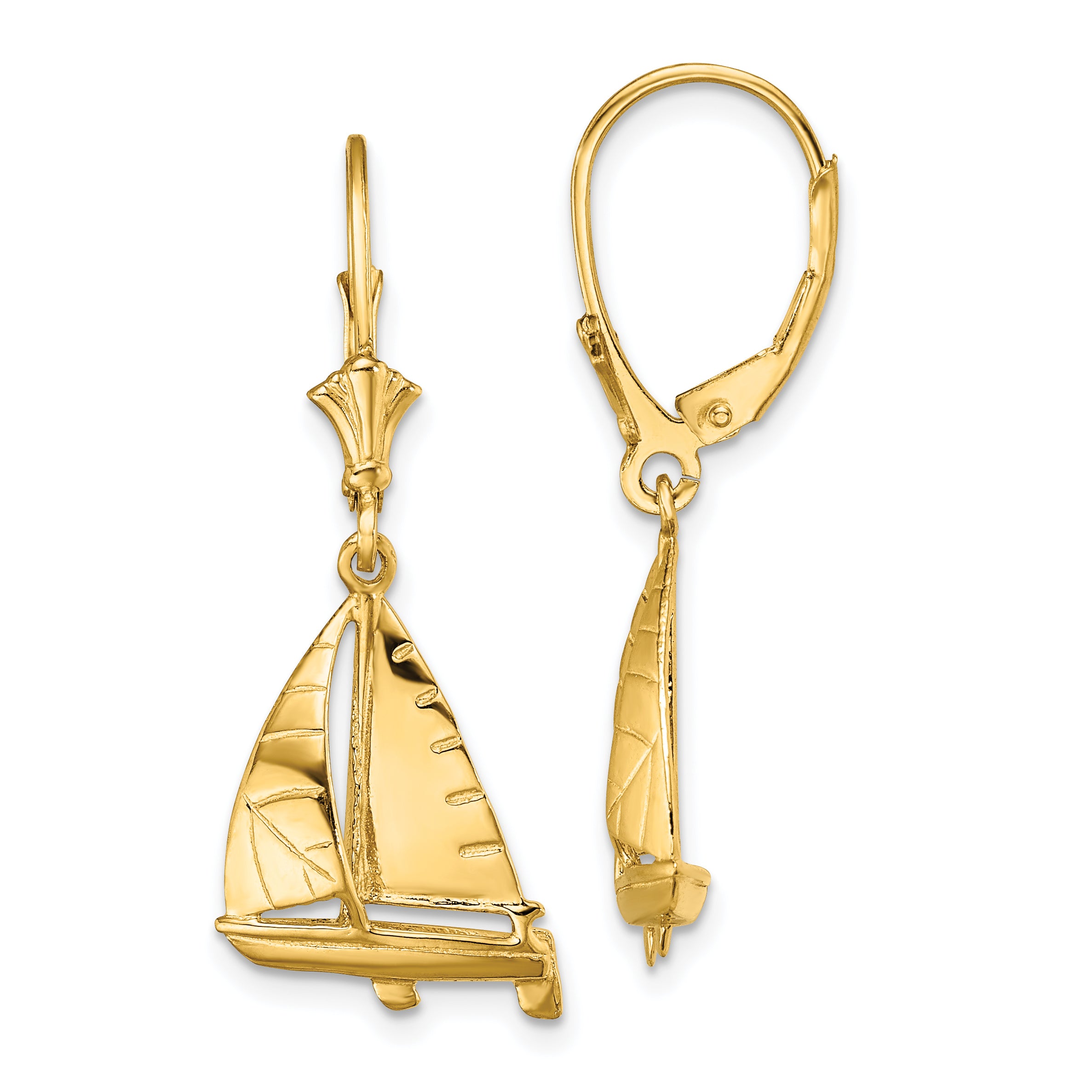 14K 3-D Sailboat Dangle Leverback Earrings Main image