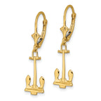 14K Polished Navy Anchor Leverback Earrings
