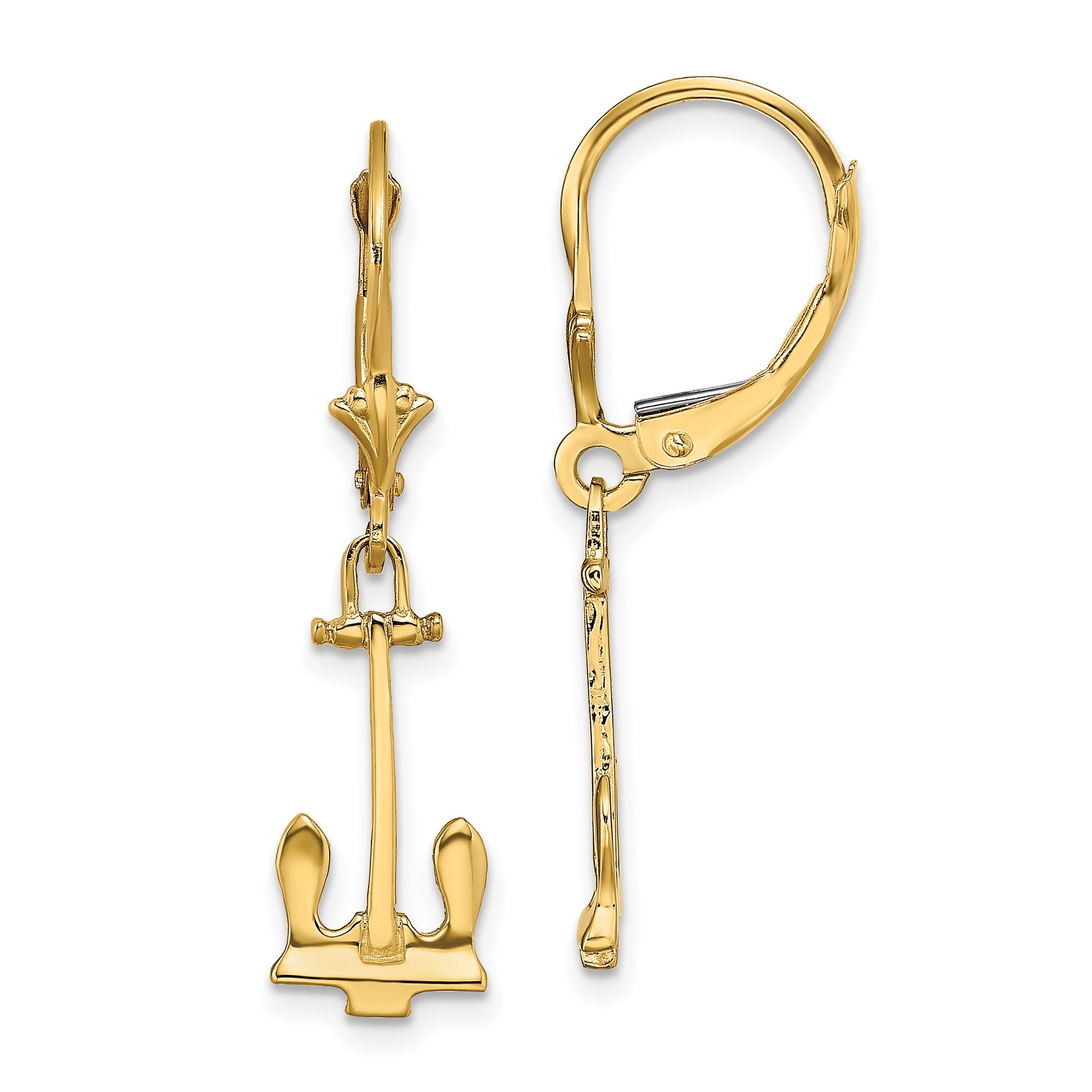 14K Polished Navy Anchor Leverback Earrings Main image