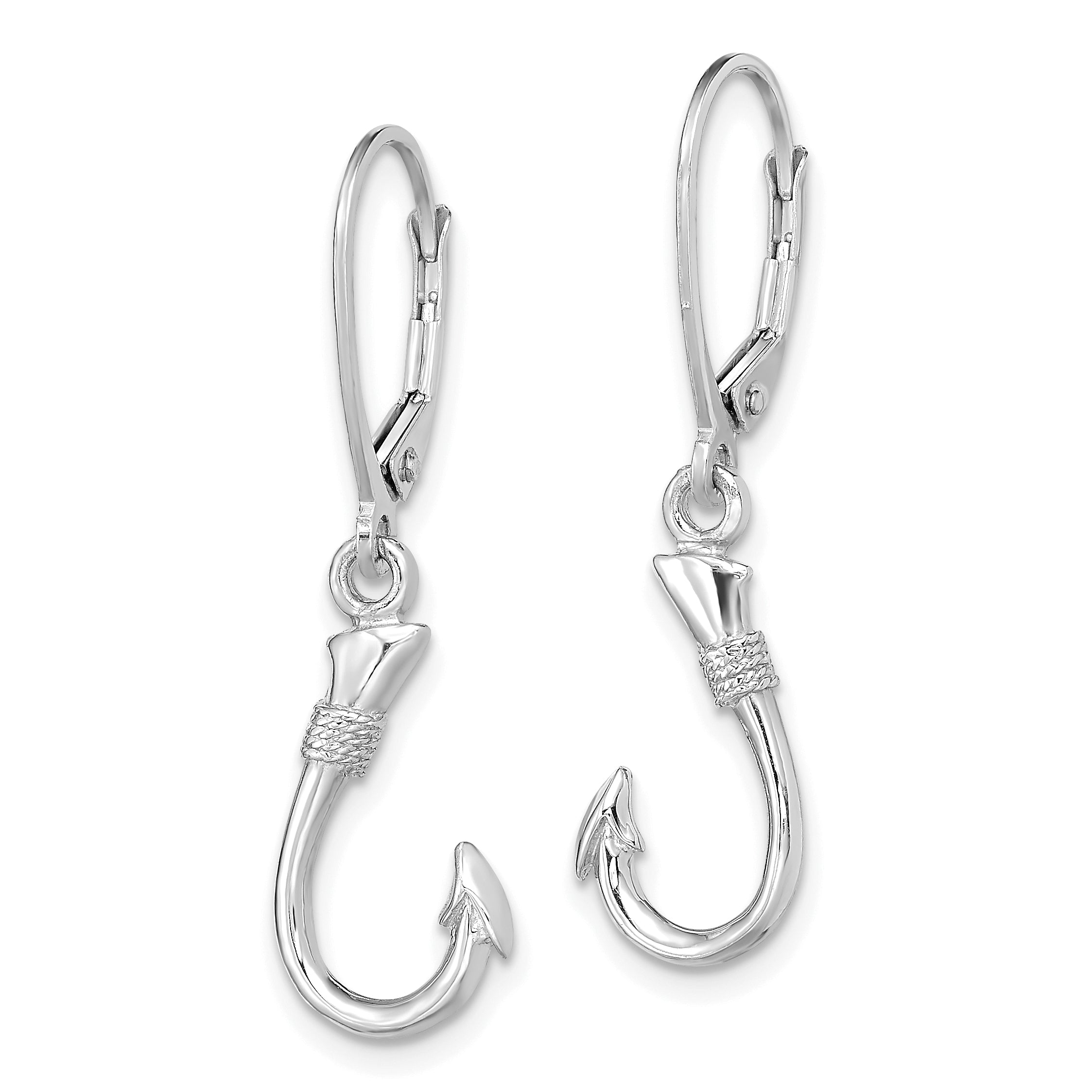 14K White Gold 3-D Fish Hook Leverback Earrings Secondary image