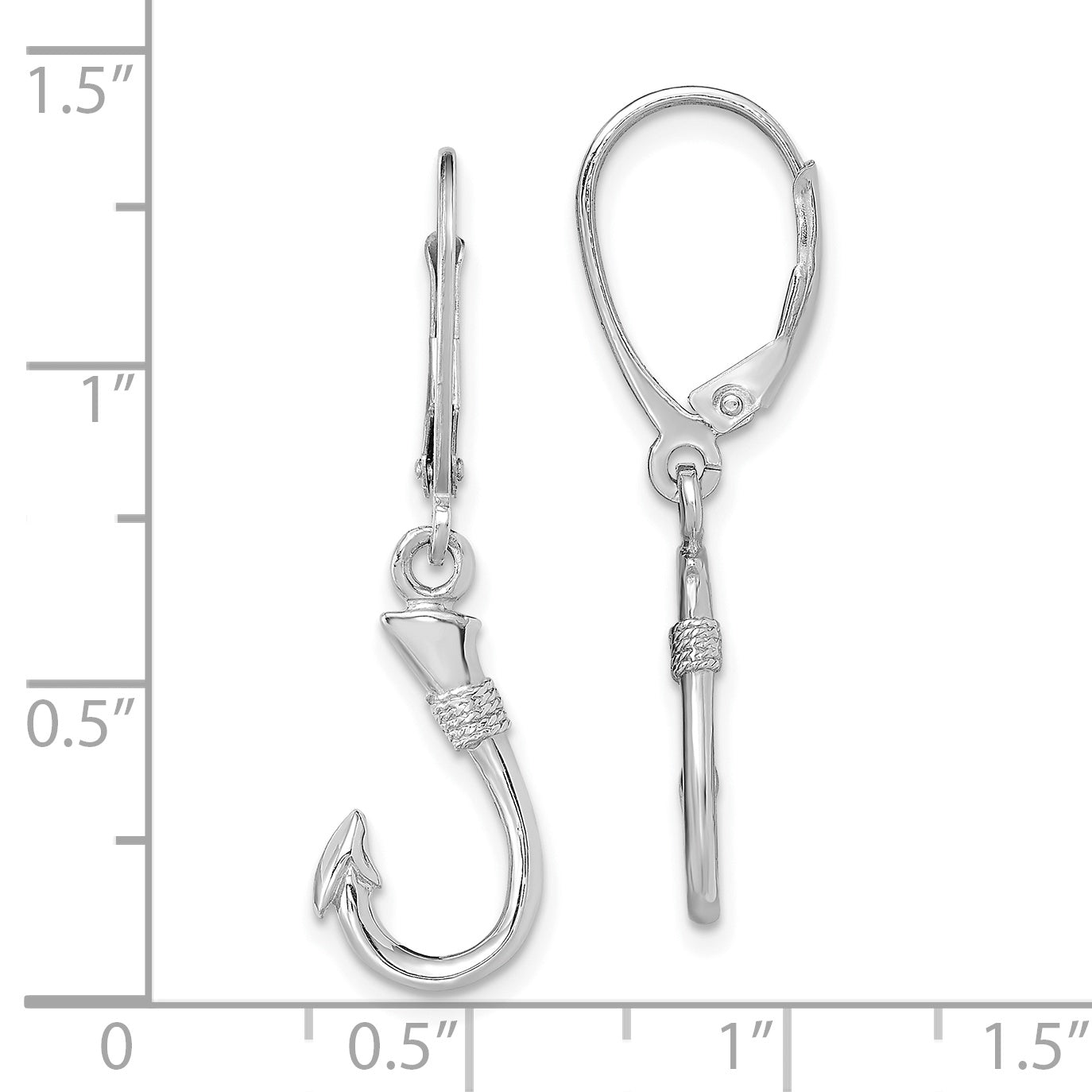 14K White Gold 3-D Fish Hook Leverback Earrings