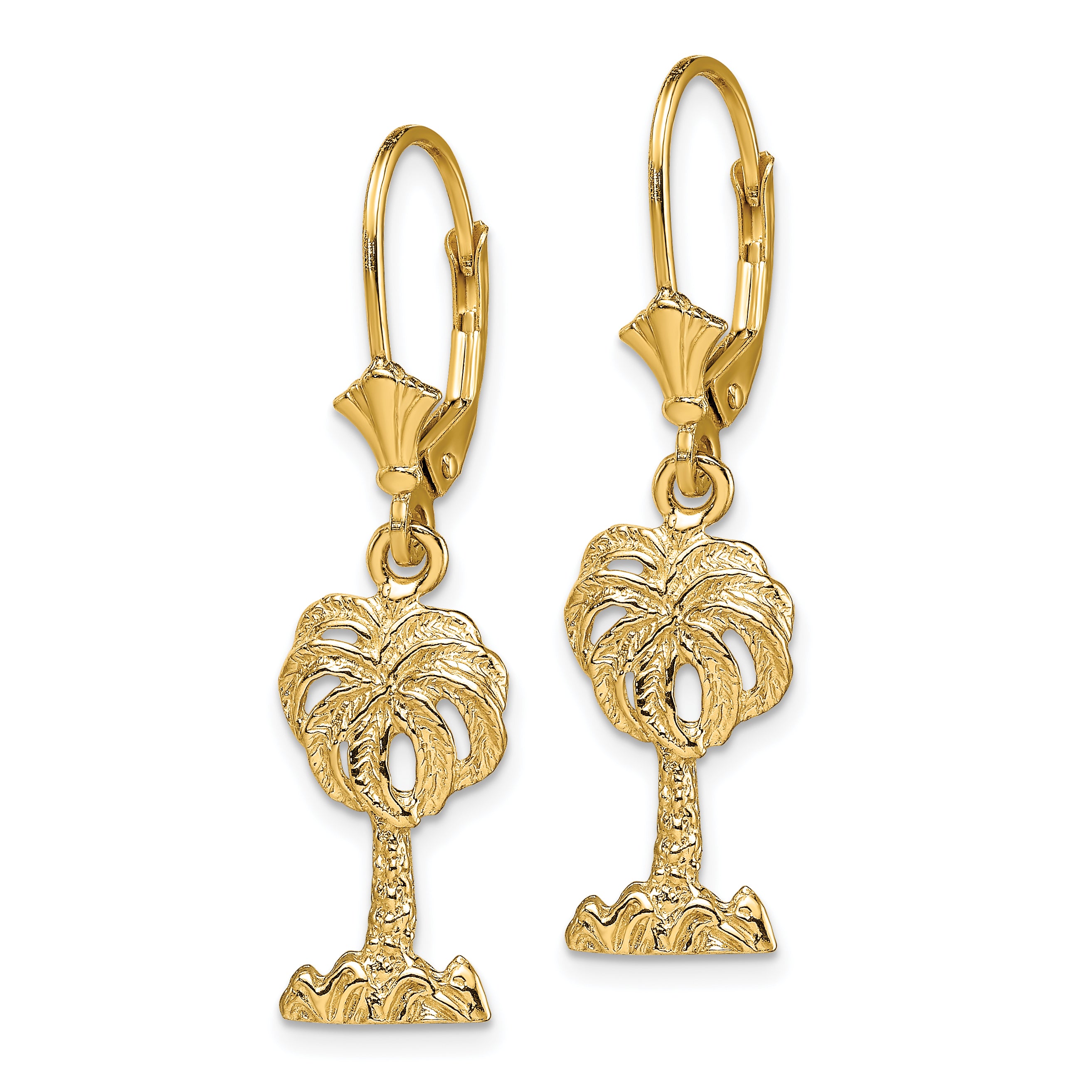 14K Palm Tree Leverback Earrings Secondary image