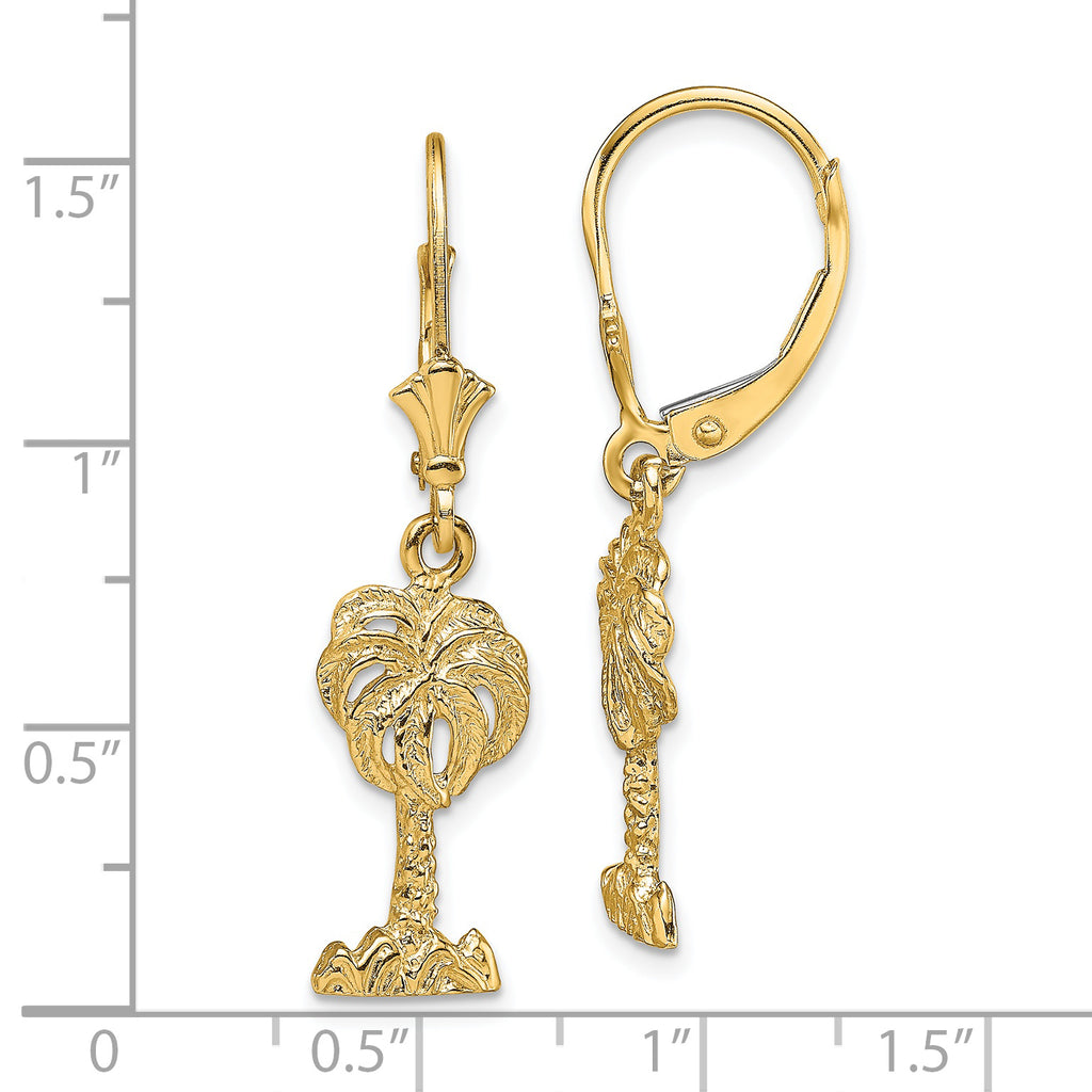 14K Palm Tree Leverback Earrings