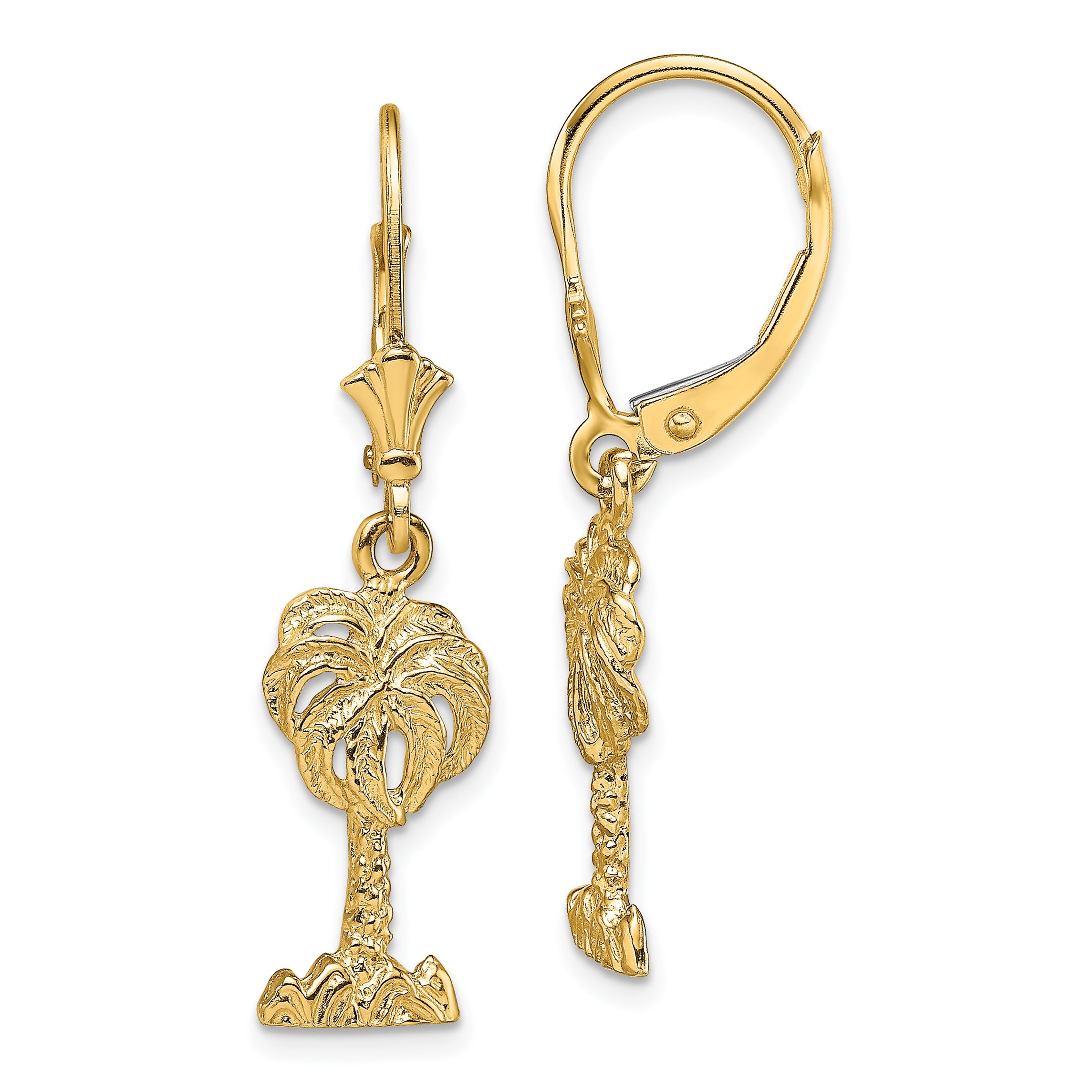14K Palm Tree Leverback Earrings Main image