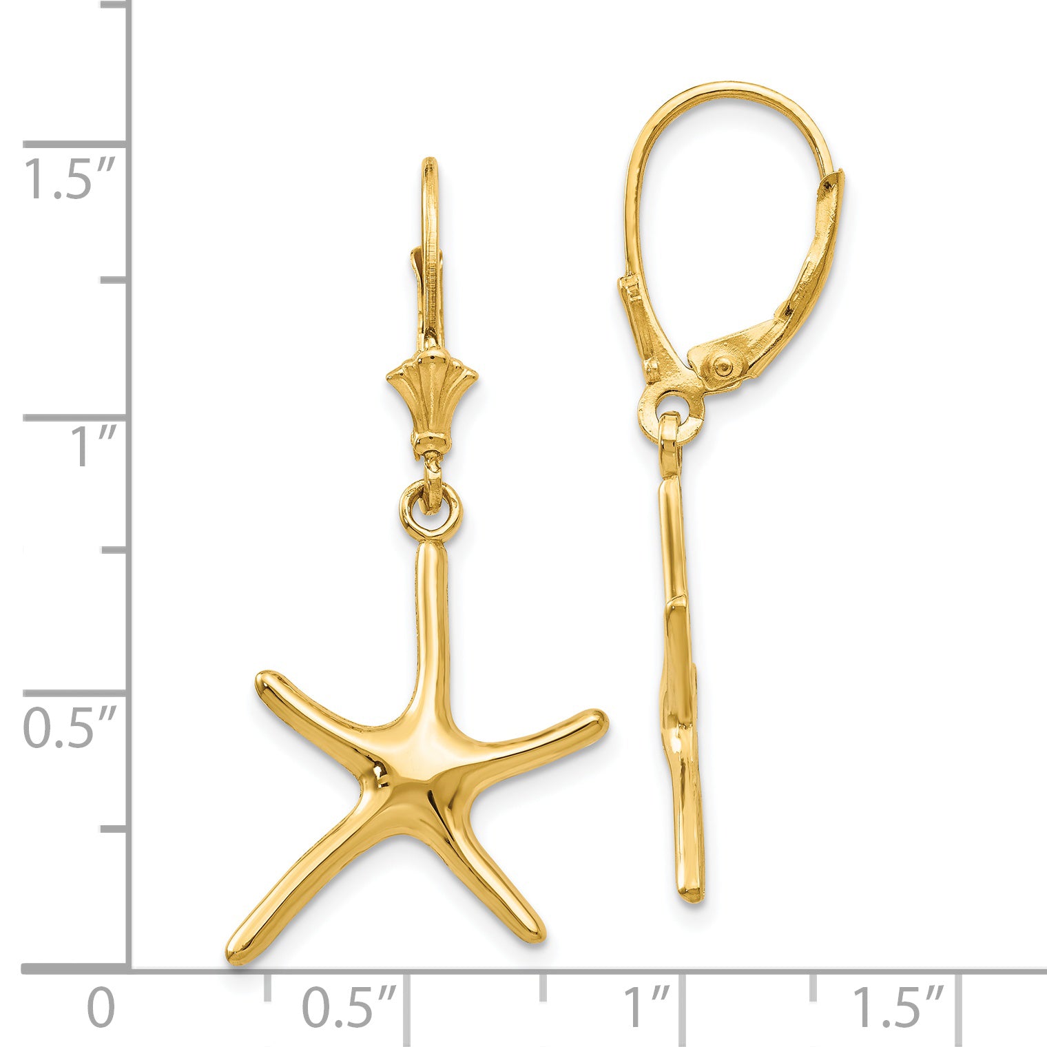 14K Dancing Starfish Leverback Earrings