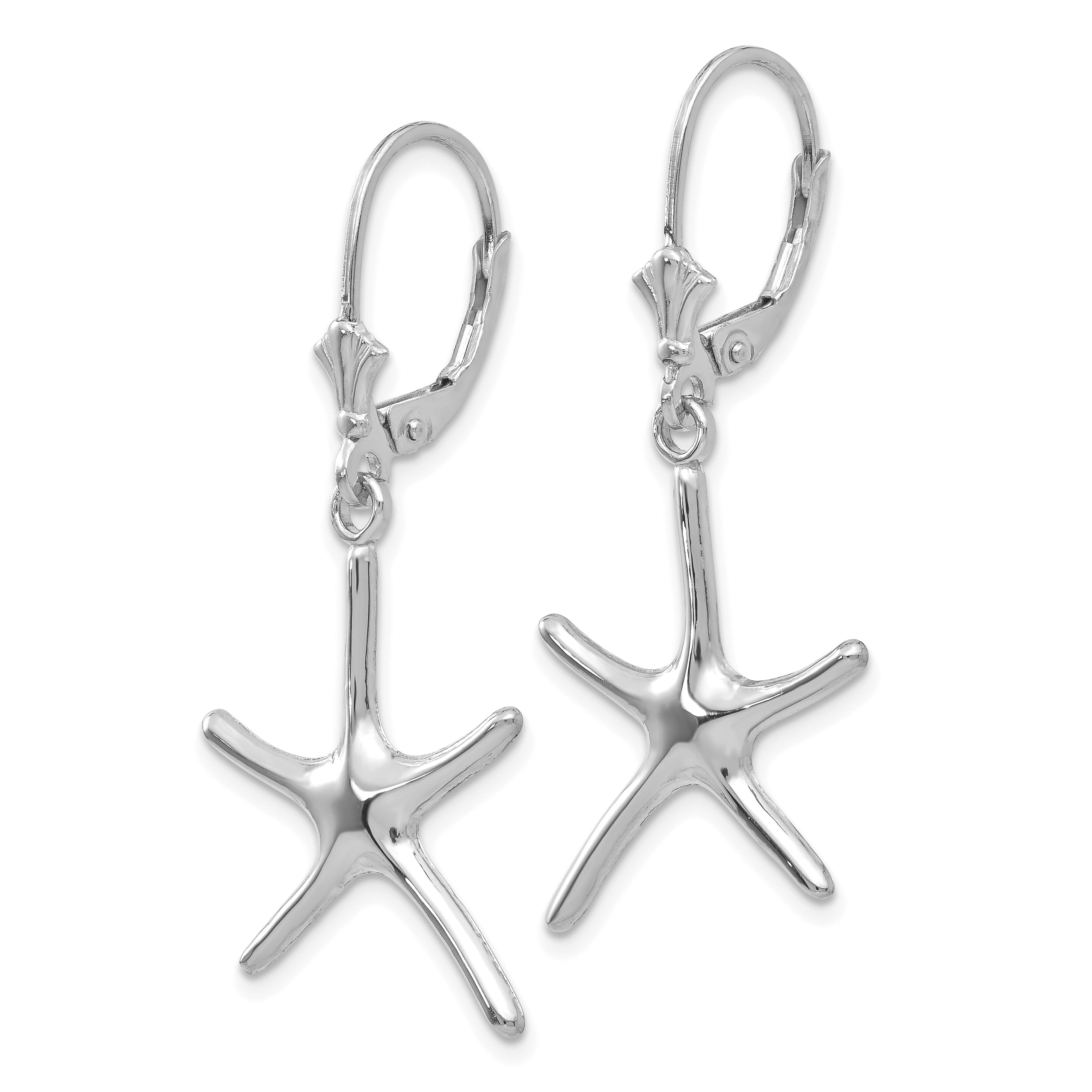 14K White Gold Dancing Starfish Leverback Earrings Secondary image