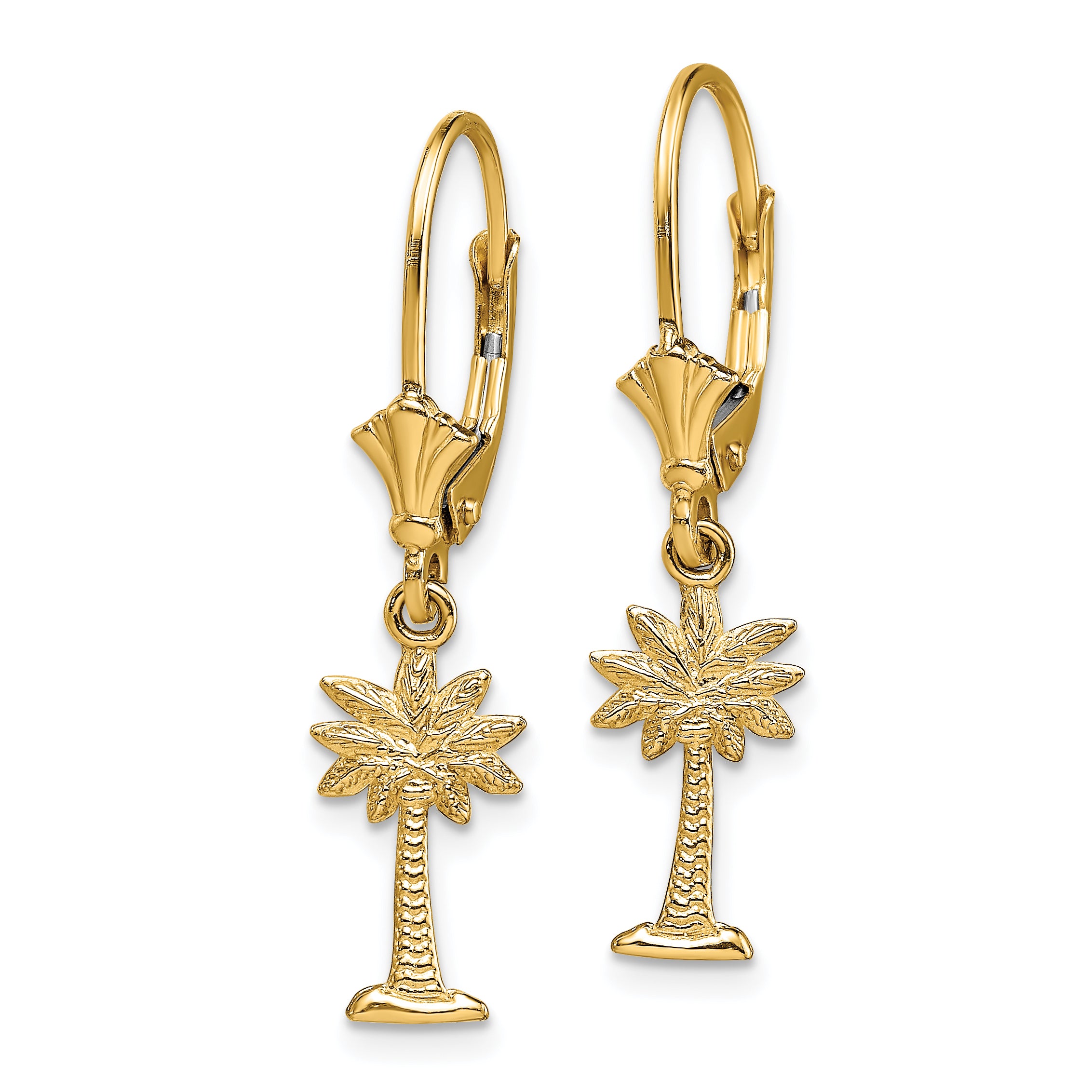 14K Mini Palmetto Palm Tree Leverback Earrings Secondary image