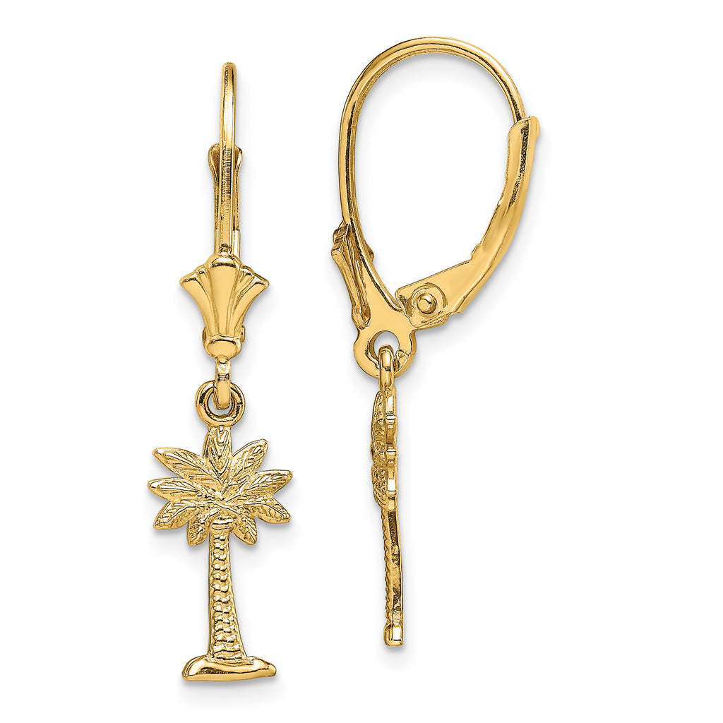 14K Mini Palmetto Palm Tree Leverback Earrings