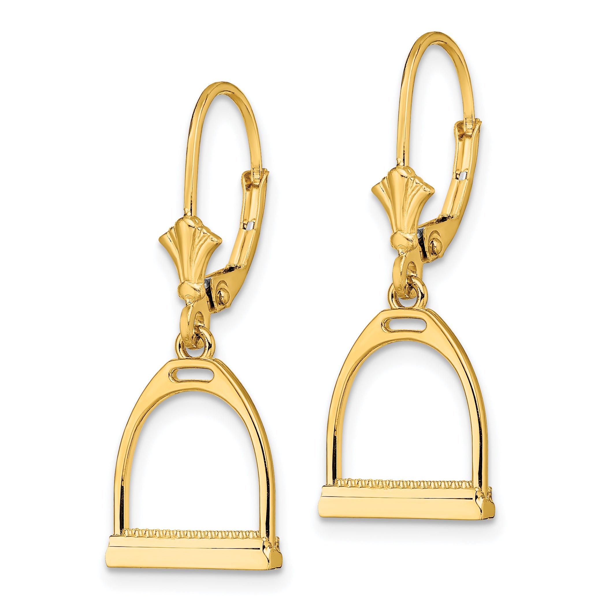 14K 3-D Small Horse Stirrup Leverback Earrings Secondary image