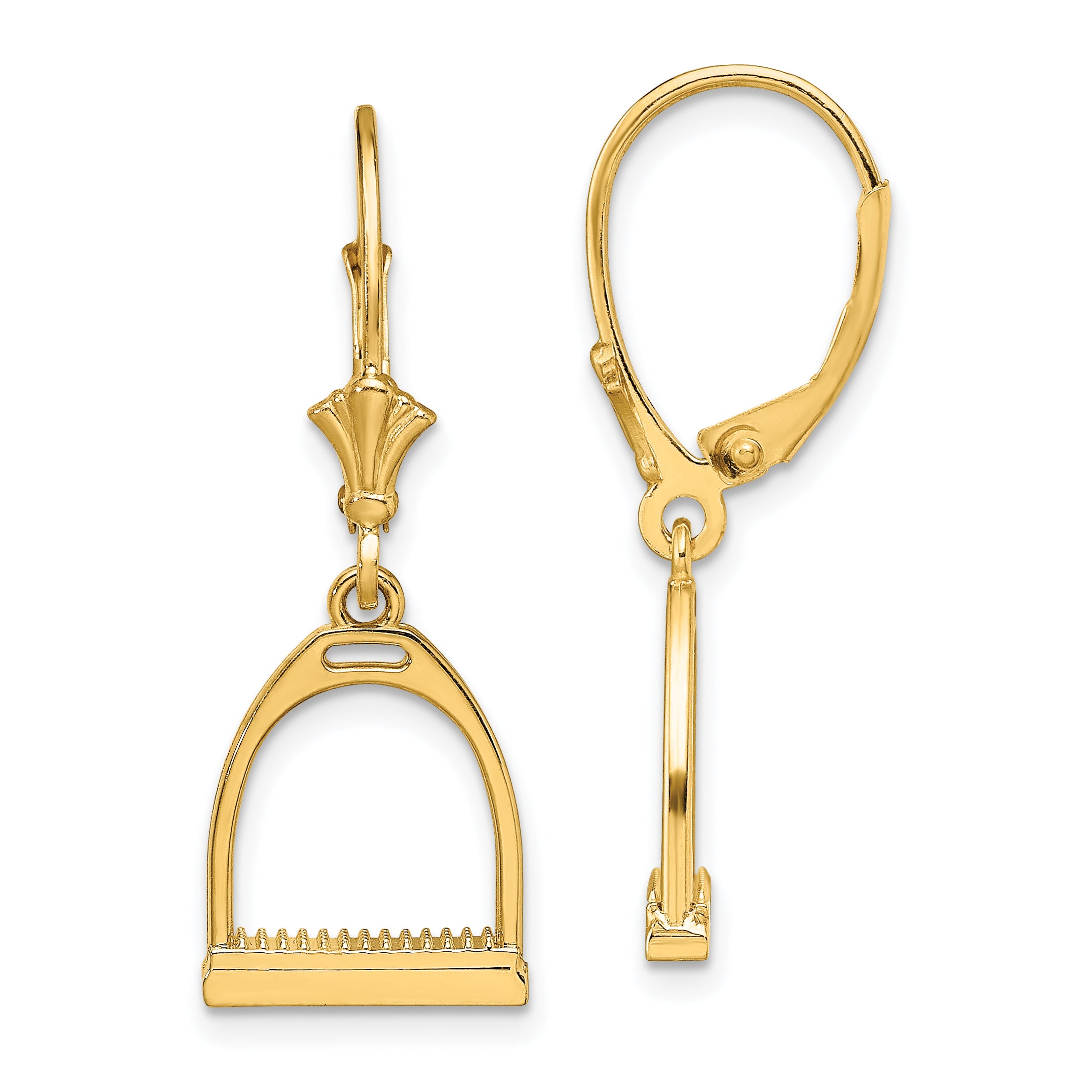 14K 3-D Small Horse Stirrup Leverback Earrings Main image