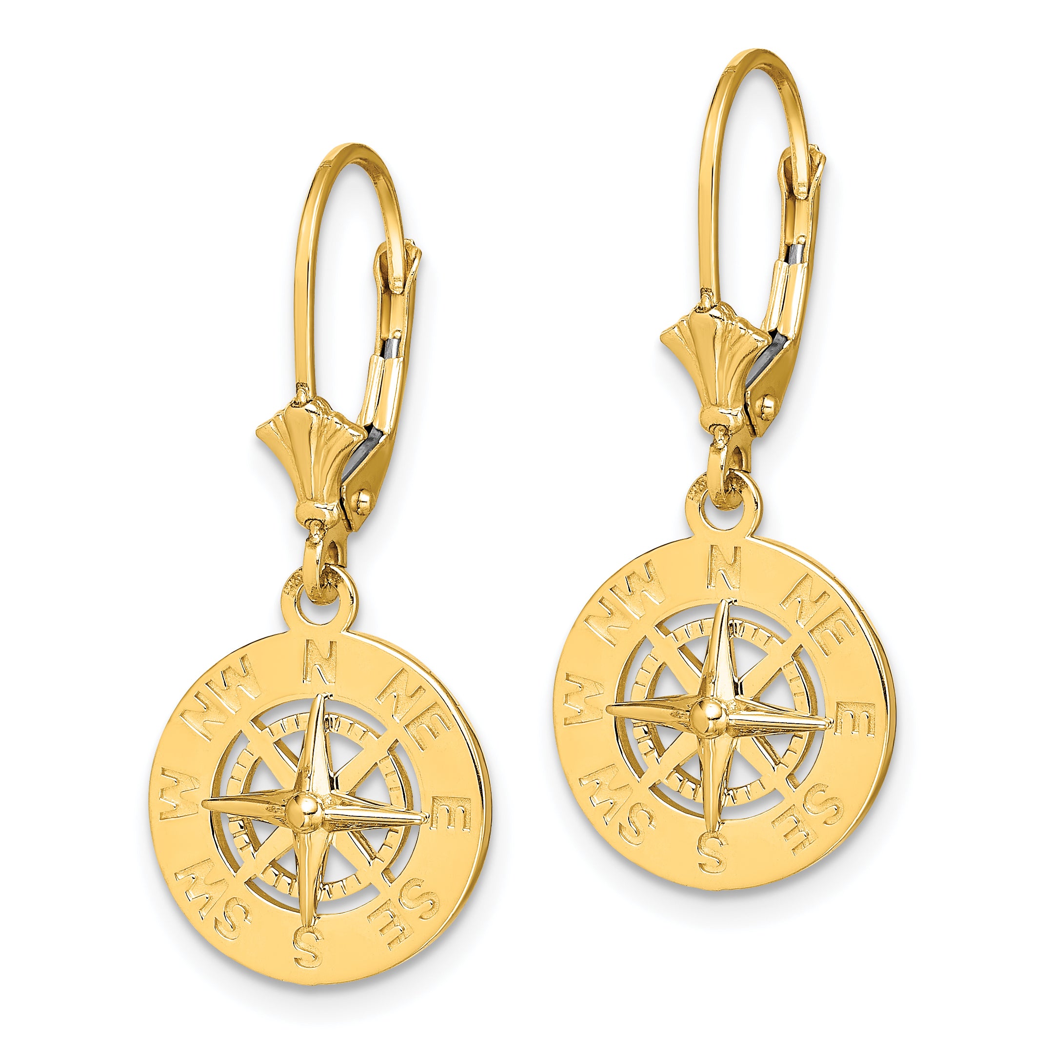 14K Mini Nautical Compass Leverback Earrings Secondary image