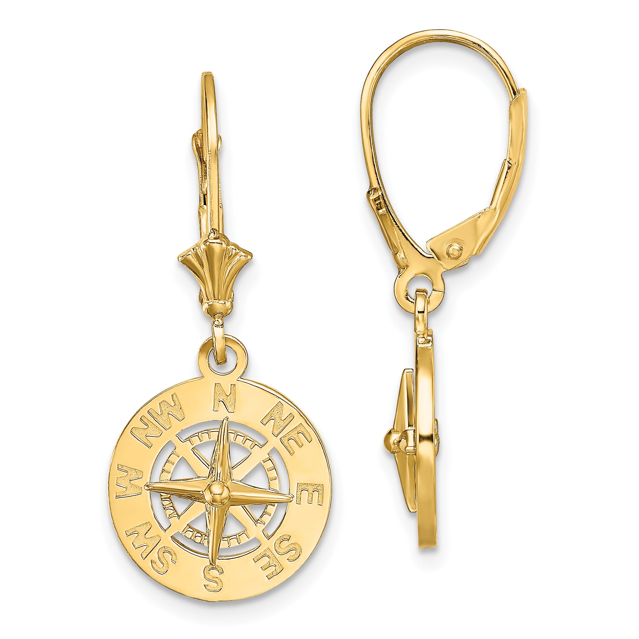 14K Mini Nautical Compass Leverback Earrings Main image