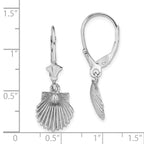 14K White Gold Scallop Shell Leverback Earrings