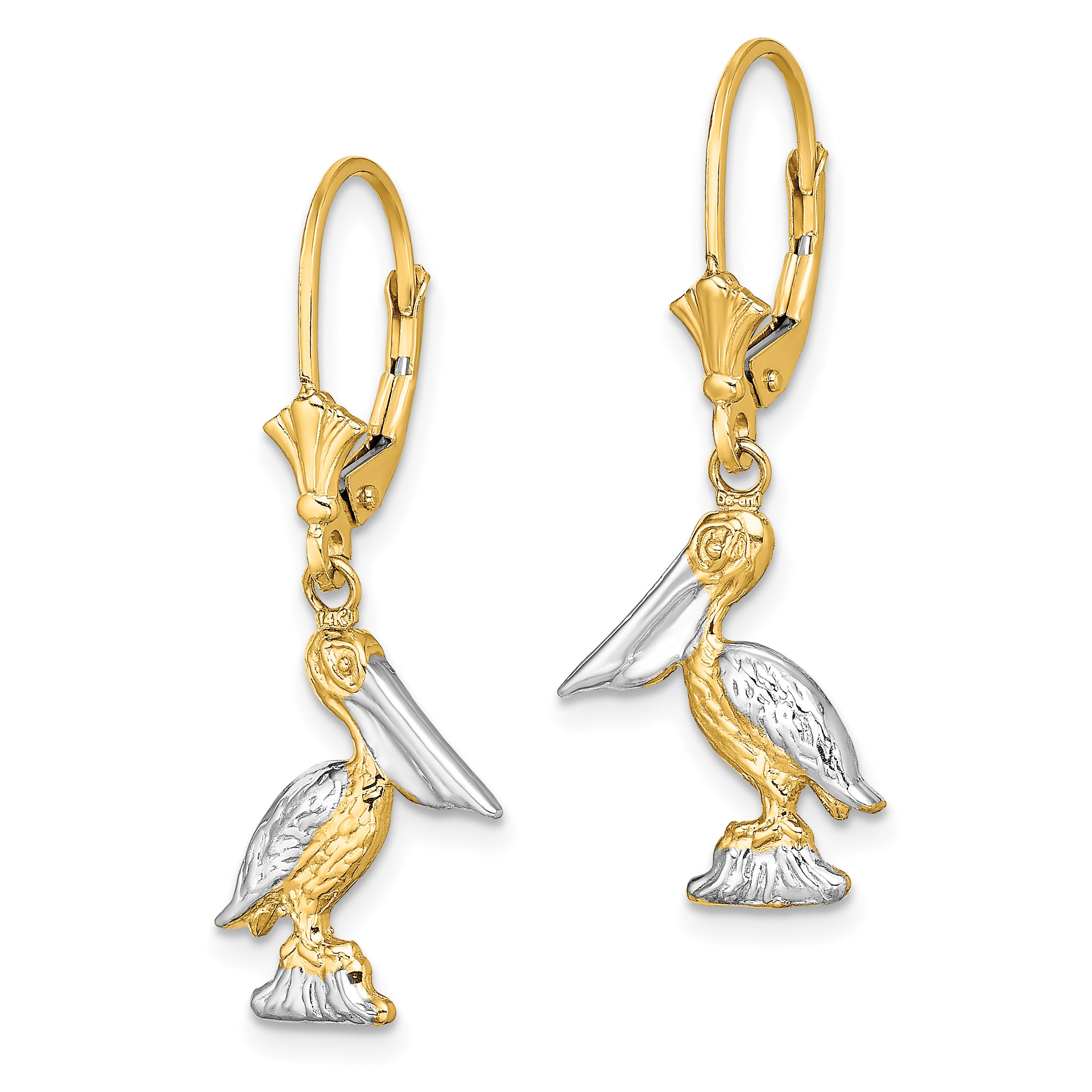 14K and Rhodium 3-D Pelican Standing W/ Leverback Earrings Secondary image