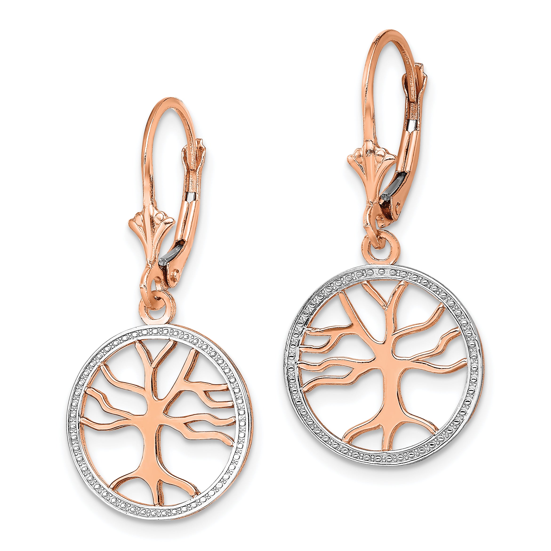 14K Tree of Life w/ RH Round Frame Leverback Earrings Secondary image