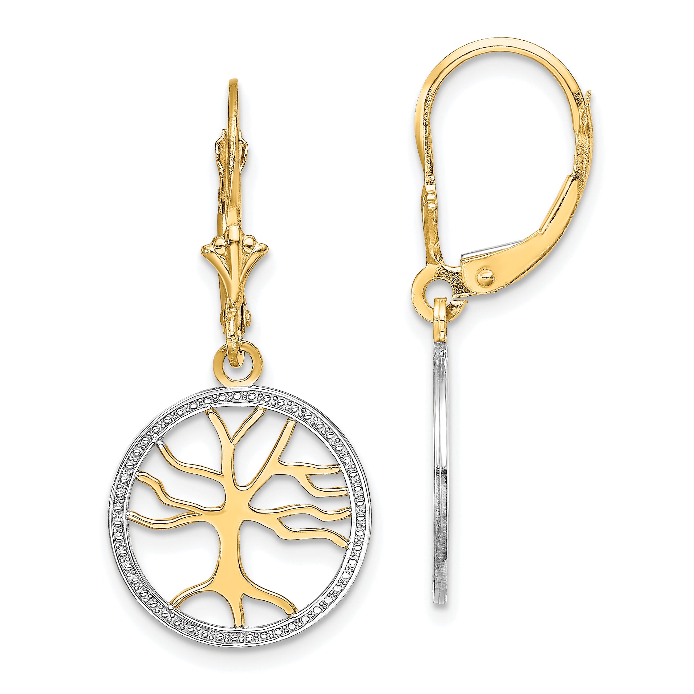 14K Tree of Life w/ RH Round Frame Leverback Earrings Main image