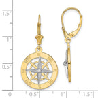 14K W/ Rhodium Nautical Compass Leverback Earrings