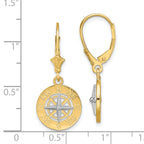 14K W/ Rhodium Mini Nautical Compass Leveback Earrings