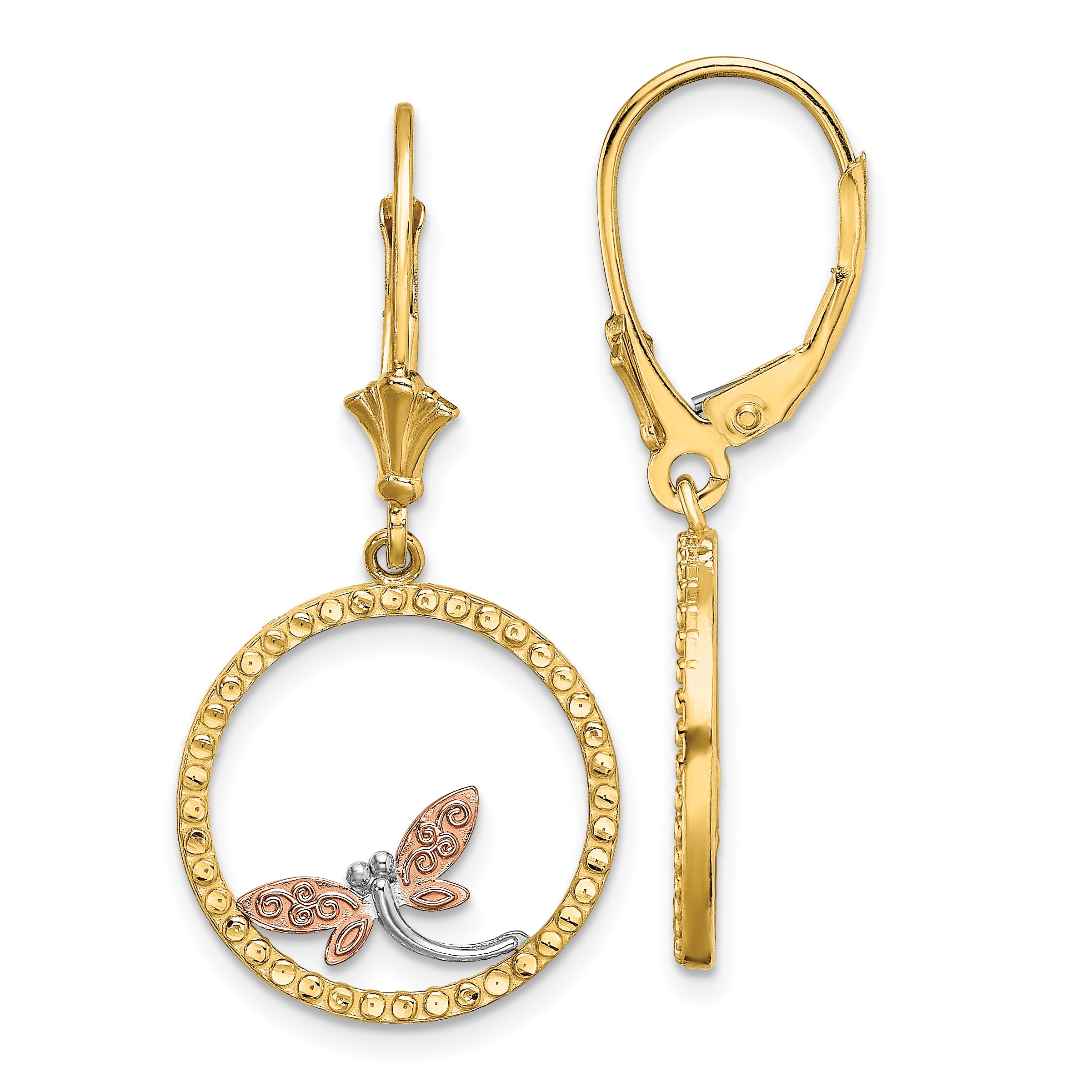 14K Two-Tonew/White Rhodium D/C Dragonfly Earrings Main image