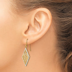 14K w/Rhodium Diamond Shape Filigree Dangle Earrings