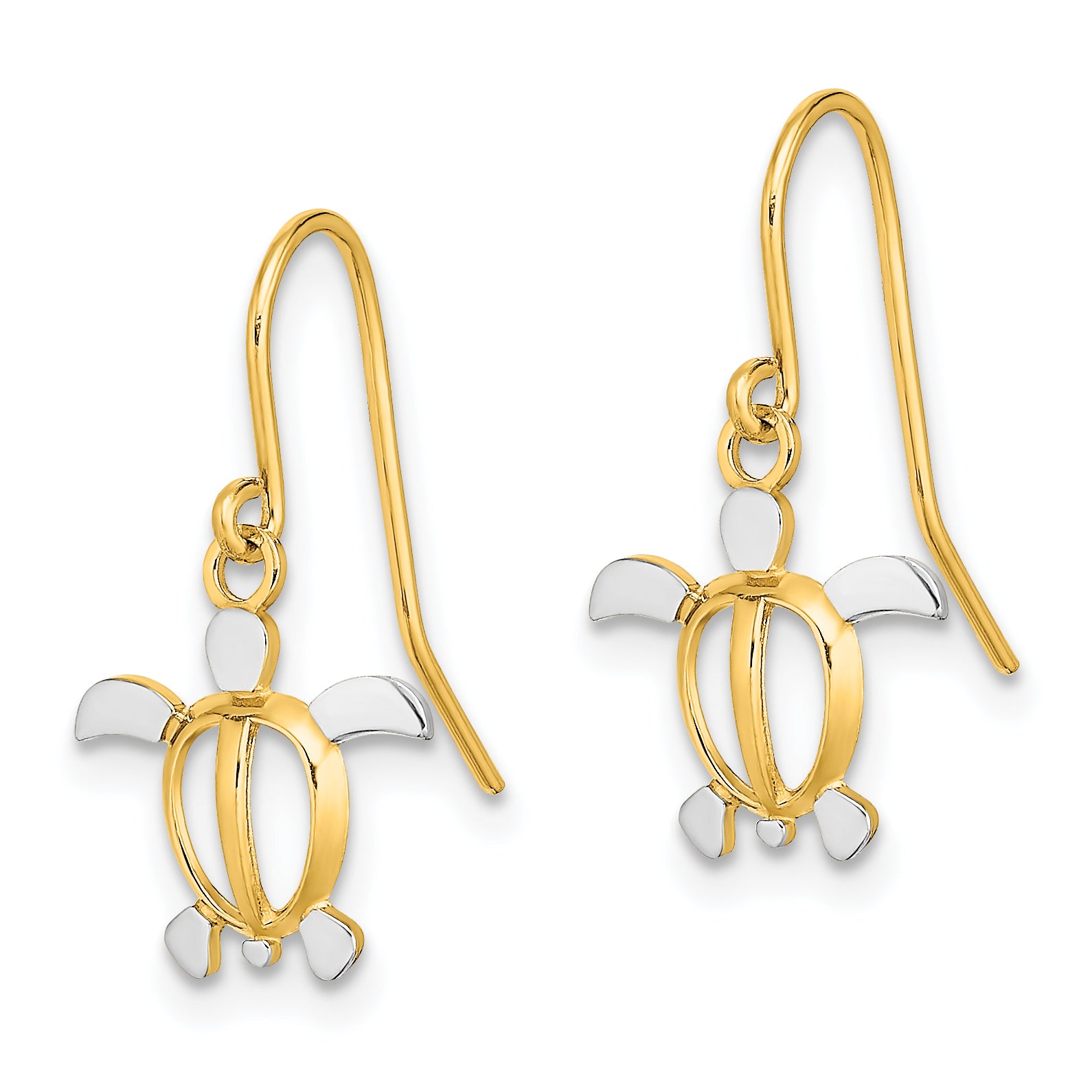 14K W/ Rhodium Sea Turtle Dangle Earrings Secondary image