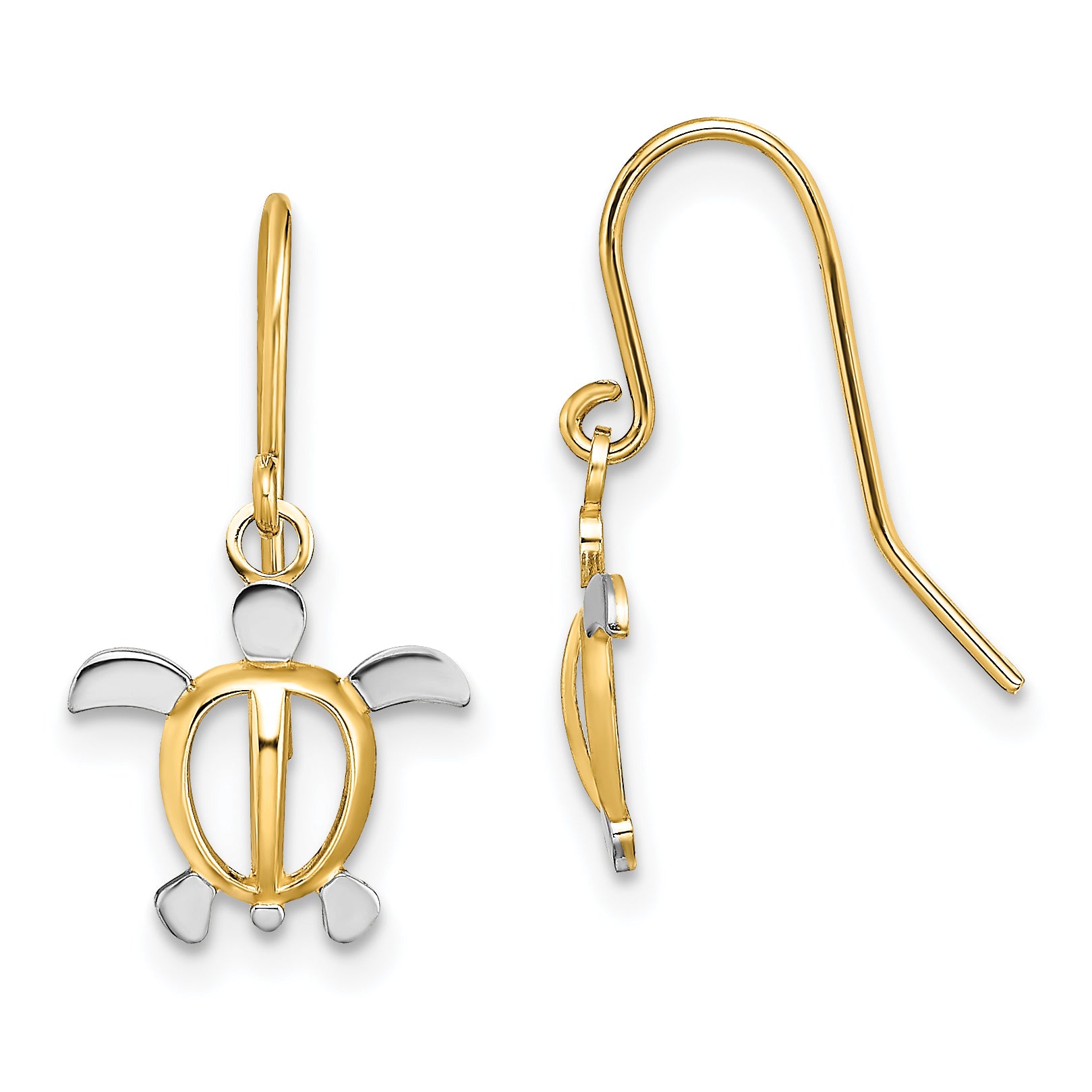 14K W/ Rhodium Sea Turtle Dangle Earrings Main image