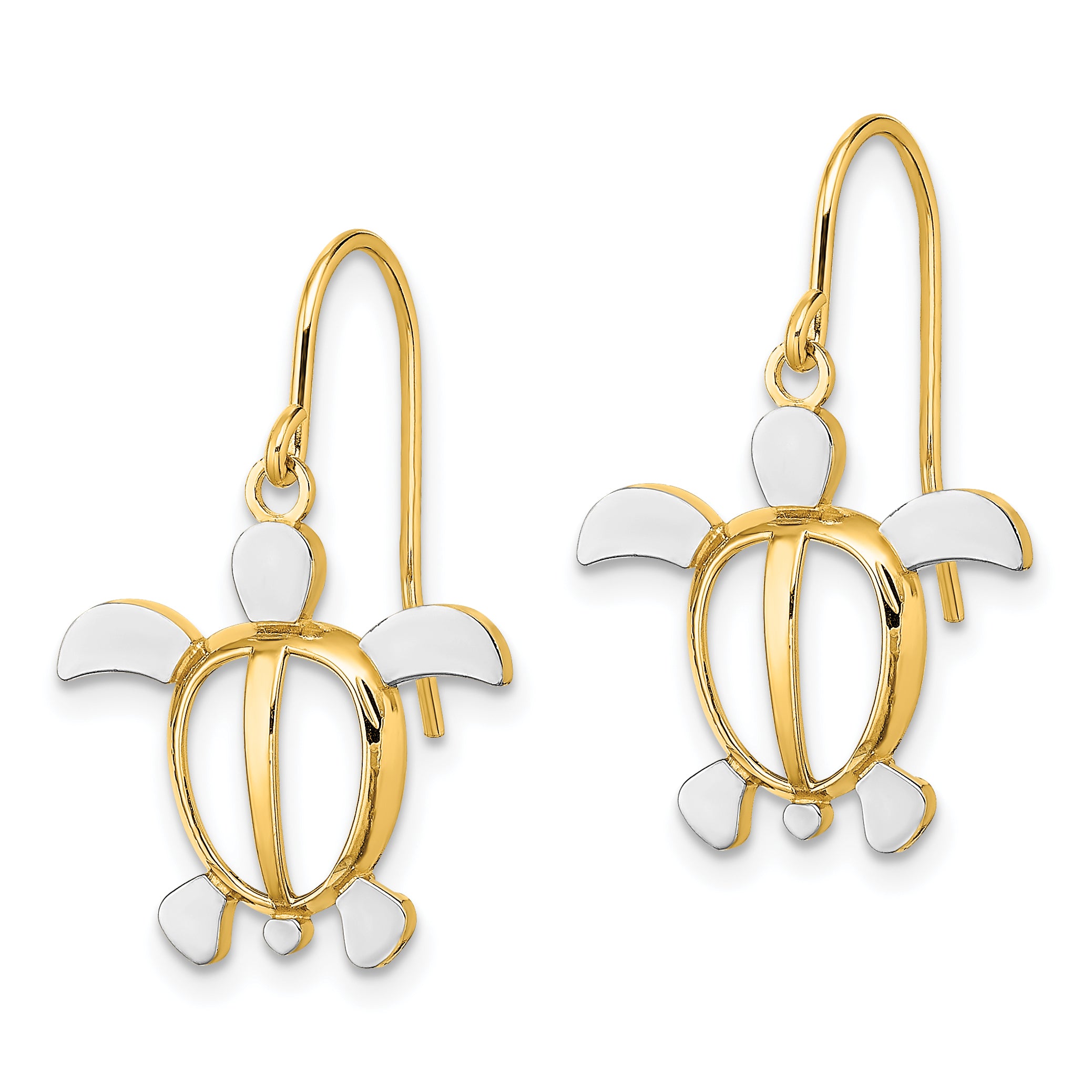 14K W/ Rhodium Sea Turtle Dangle Earrings Secondary image