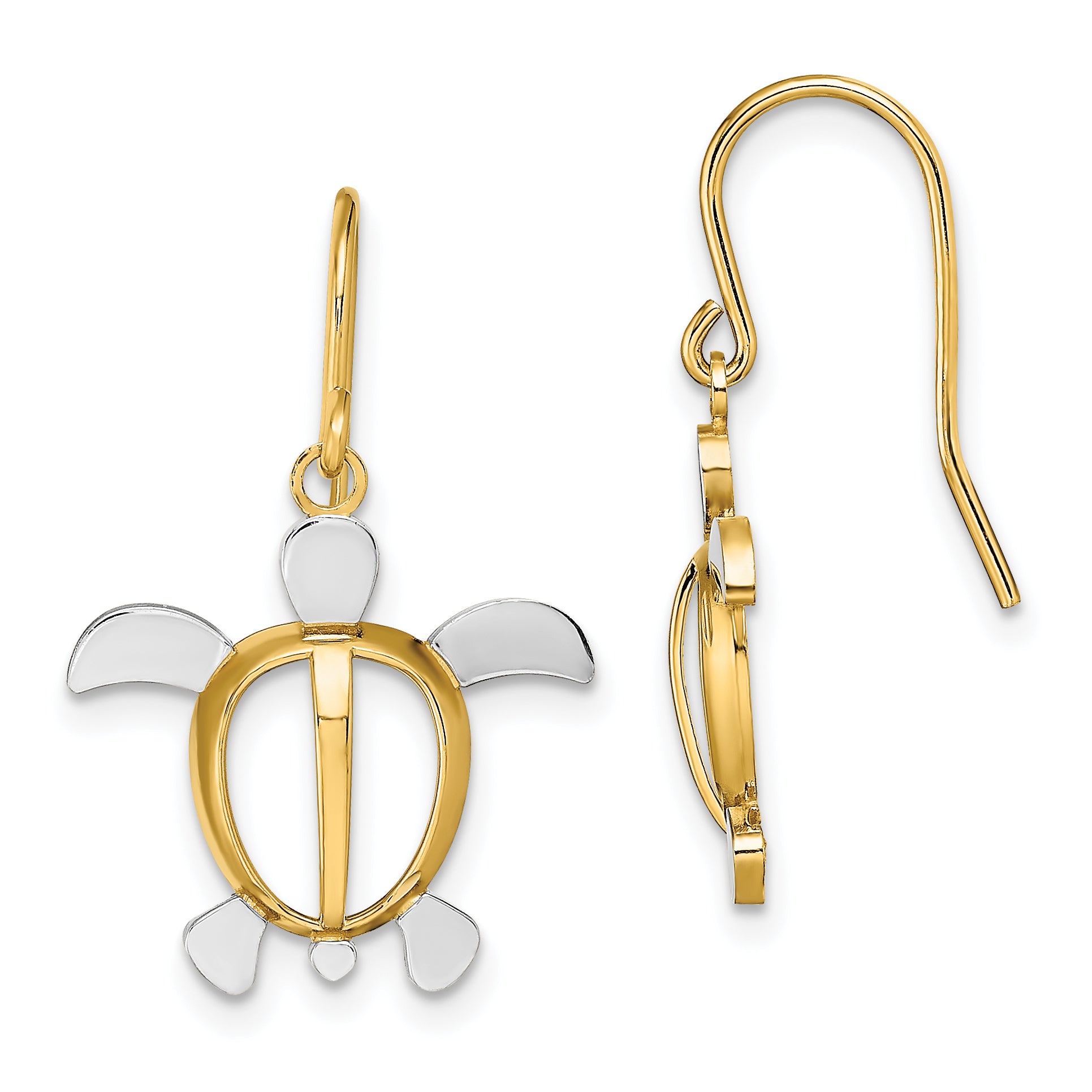 14K W/ Rhodium Sea Turtle Dangle Earrings Main image