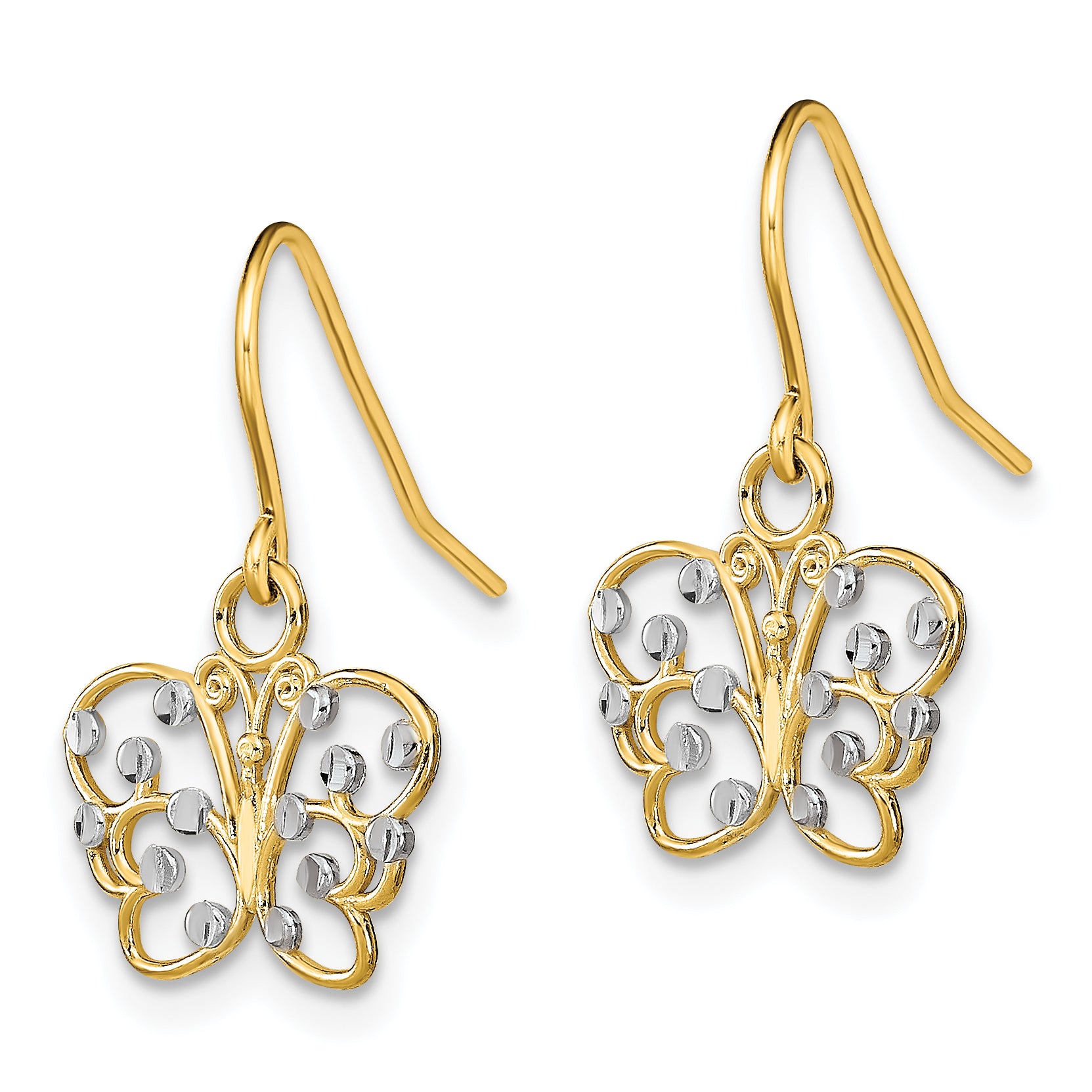 14K w/ Rhodium D/C Butterfly Wire Earrings Secondary image