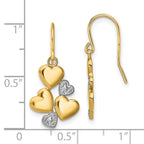 14K w/Rhodium Polished Hearts Shepherd Hook Earrings