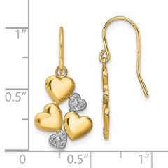 14K w/Rhodium Polished Hearts Shepherd Hook Earrings