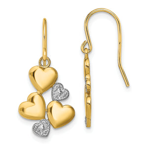 White Hearts French Hook Dangle Earrings in 14K Yellow Gold - Sophia Jewelers