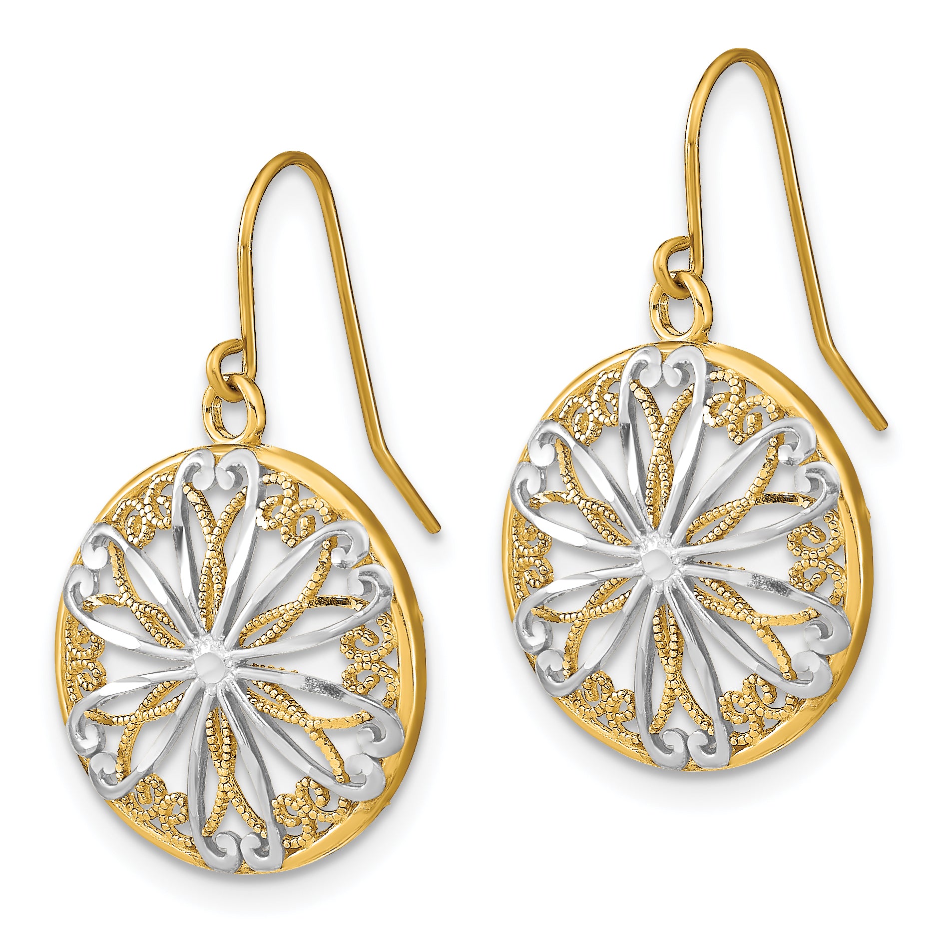 14K w/Rhodium Filigree Medallion Dangle Earrings Secondary image