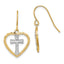 14K w/Rhodium Cross In Center Heart Earrings