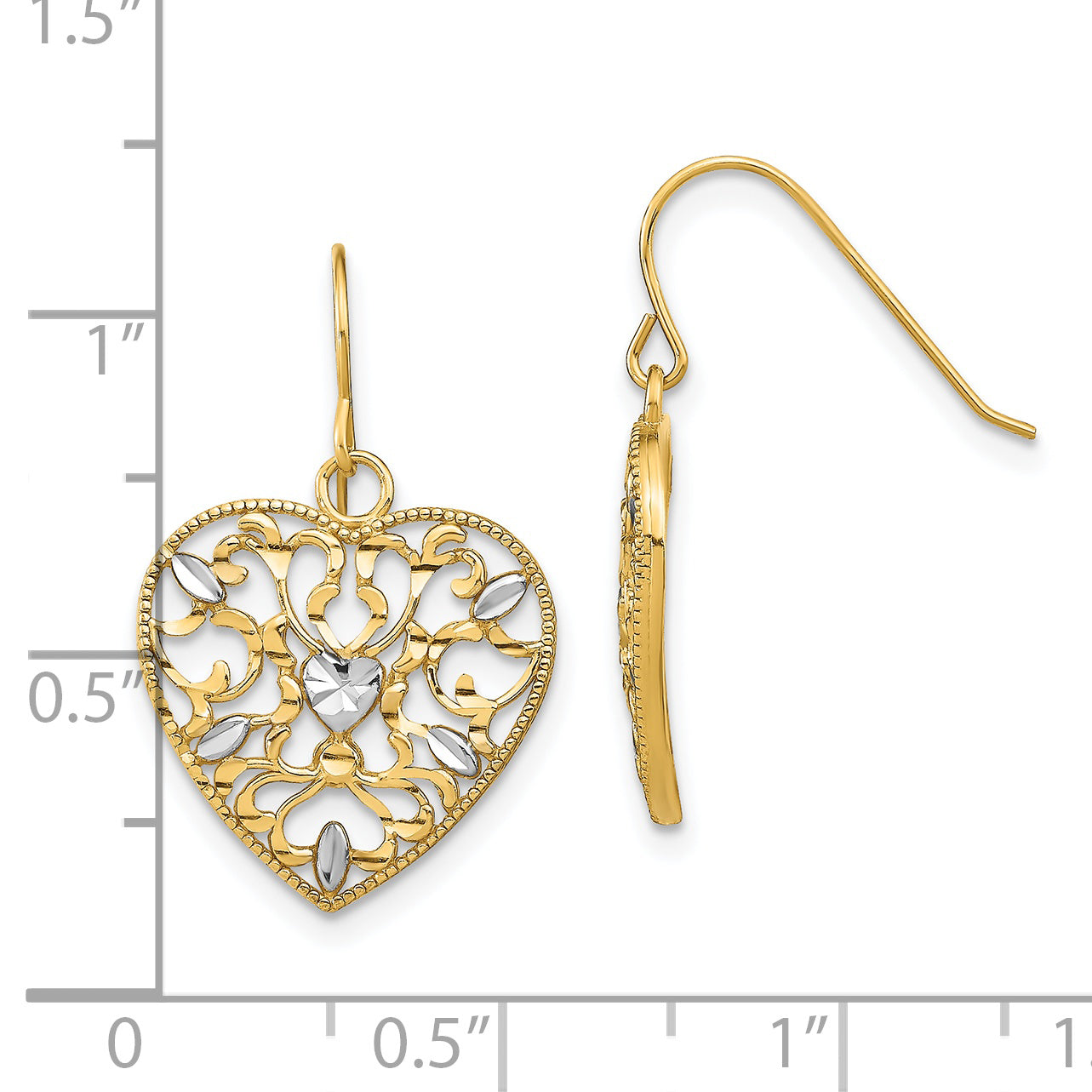 14k w/ RH Filigree Cut-Out Heart Wire Earrings