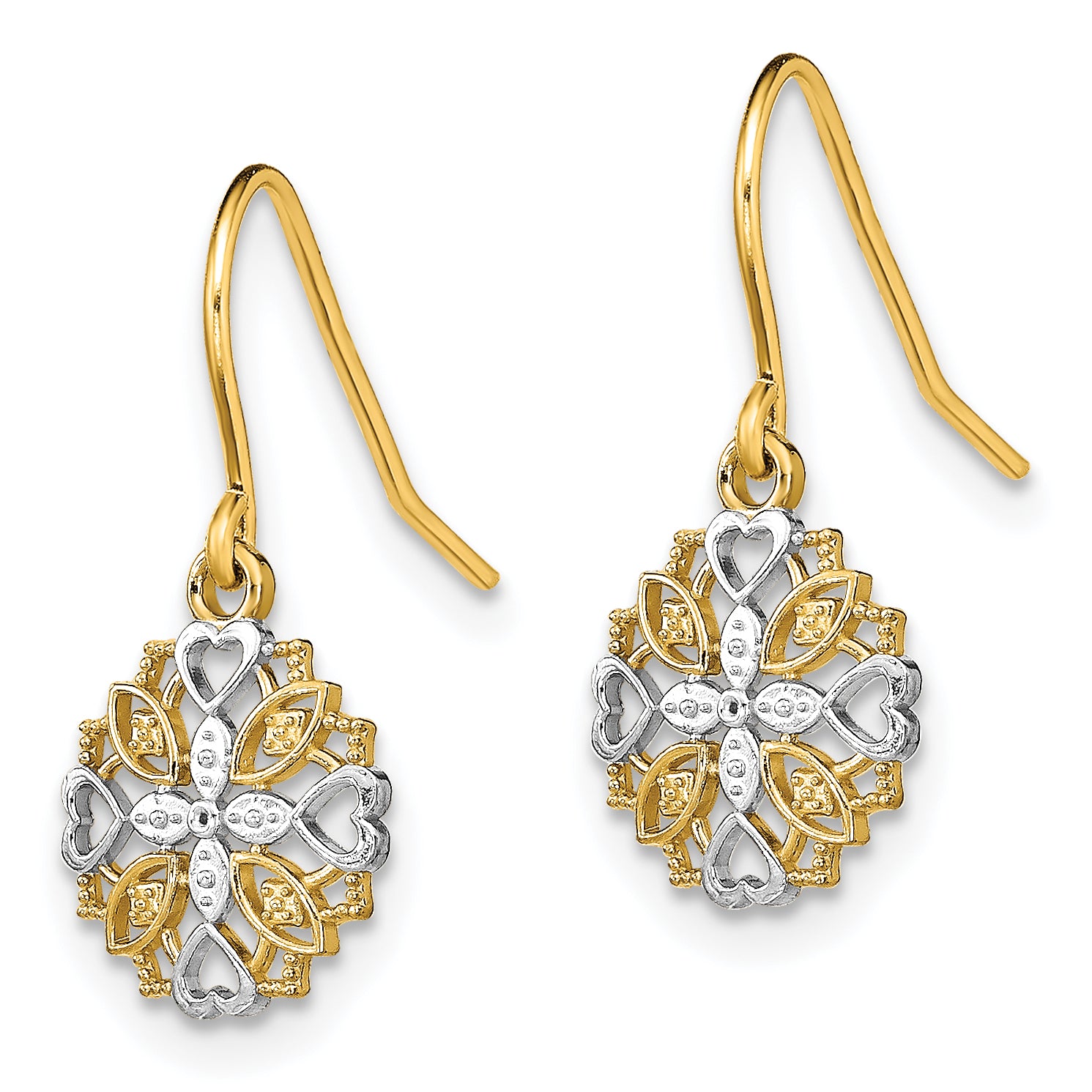 14K and Rhodium Fancy Dangle Wire Earrings Secondary image