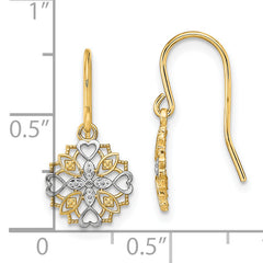 14K and Rhodium Fancy Dangle Wire Earrings