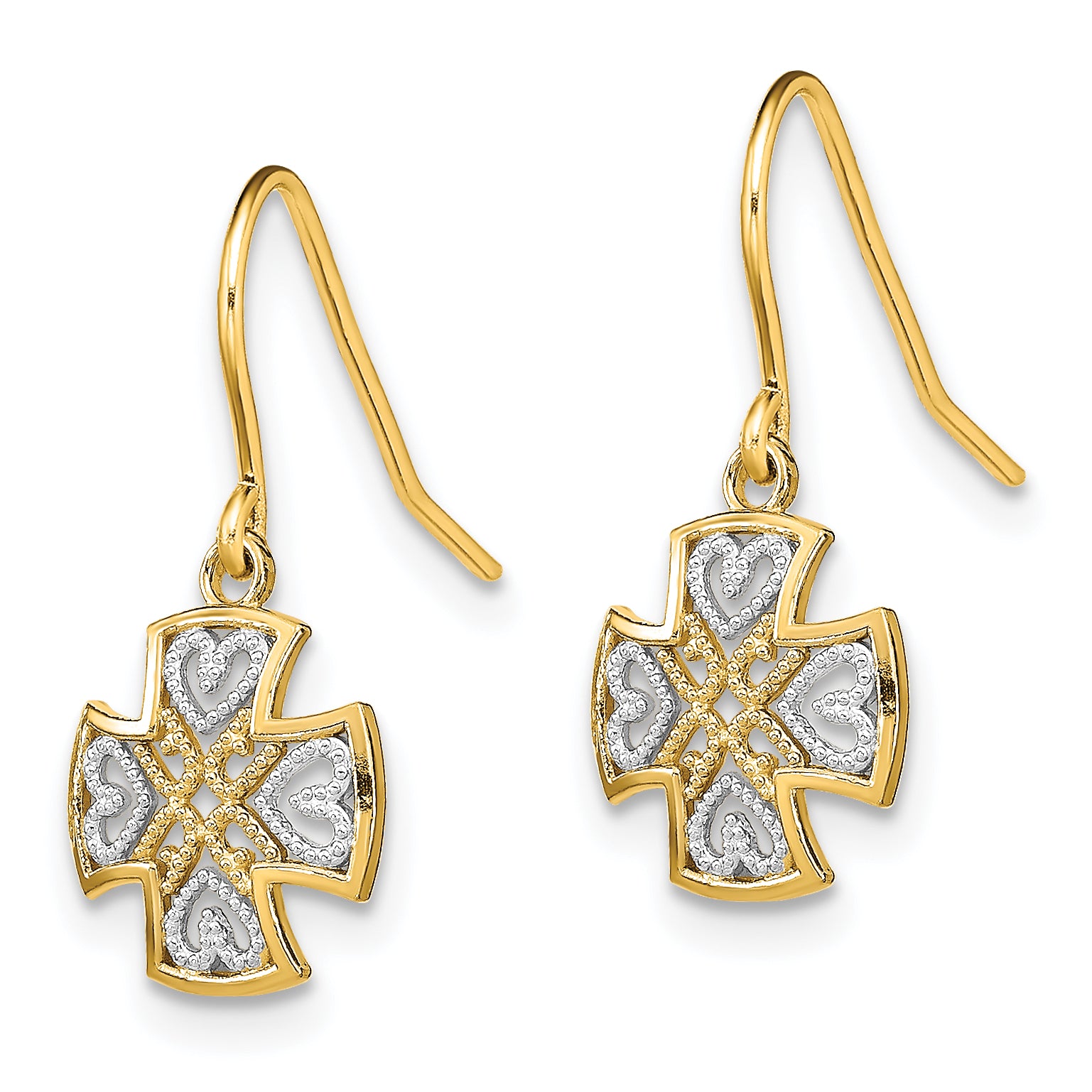 14K and Rhodium Fancy Dangle Wire Earrings Secondary image