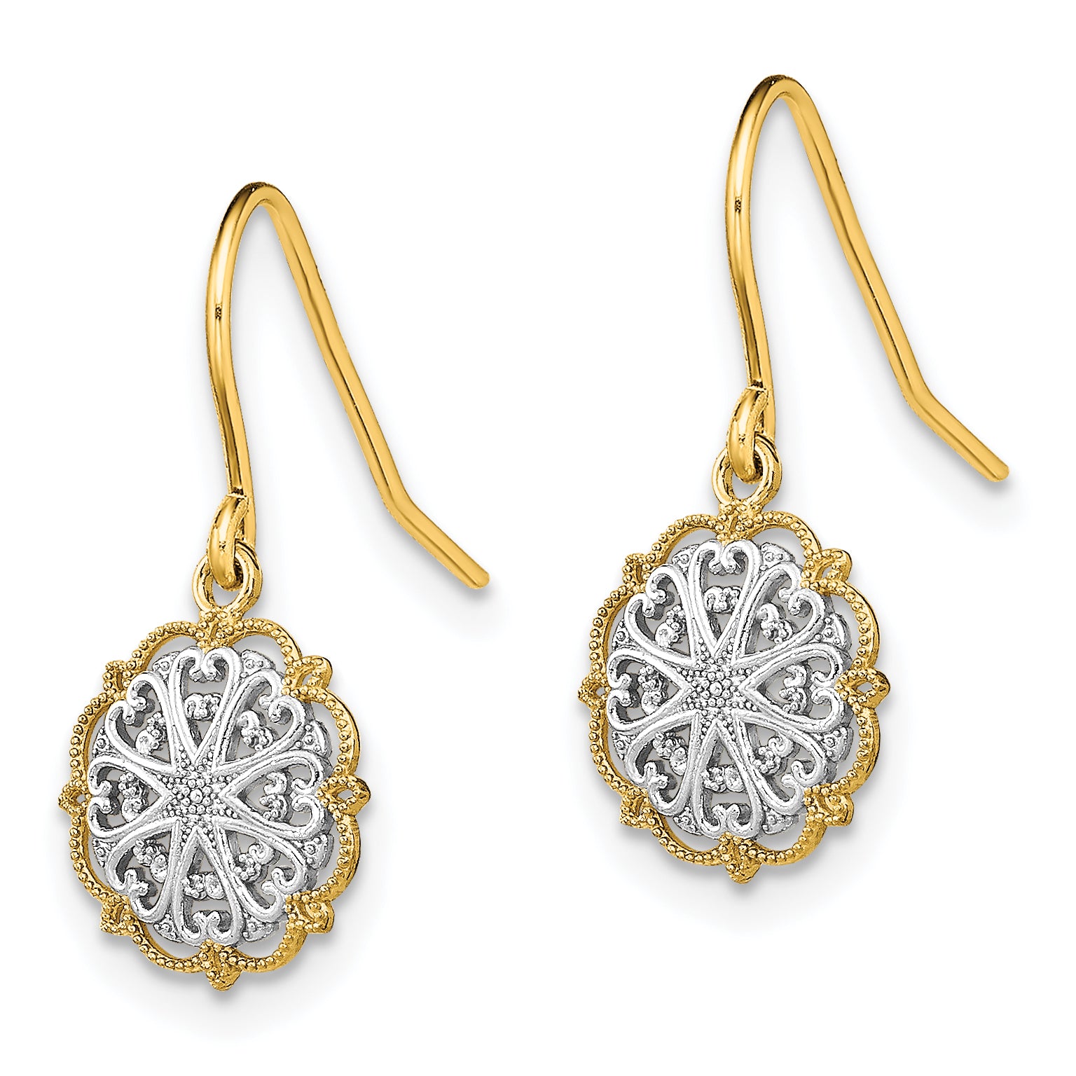 14K and Rhodium Fancy Dangle Wire Earrings Secondary image