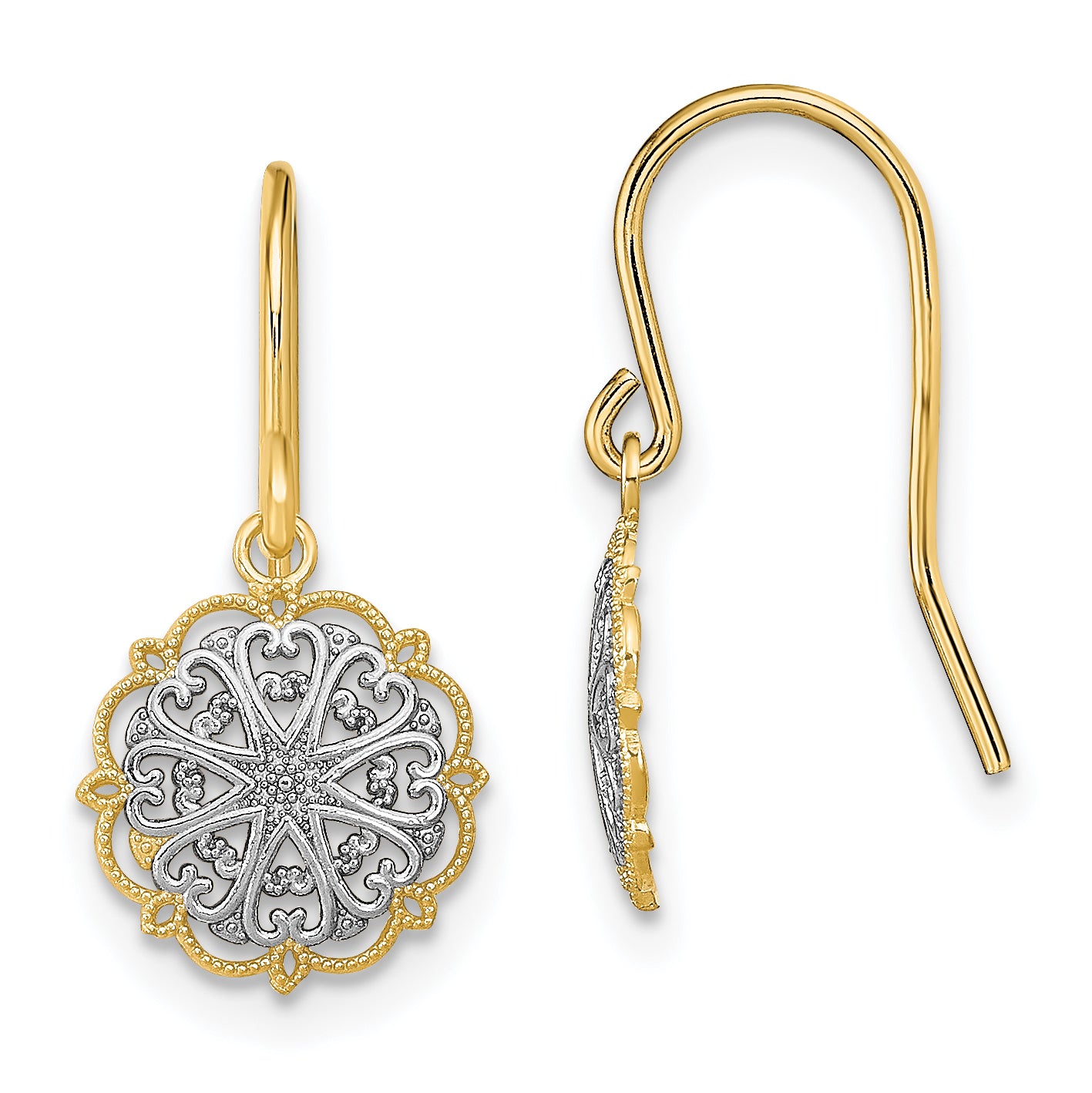 14K and Rhodium Fancy Dangle Wire Earrings Main image