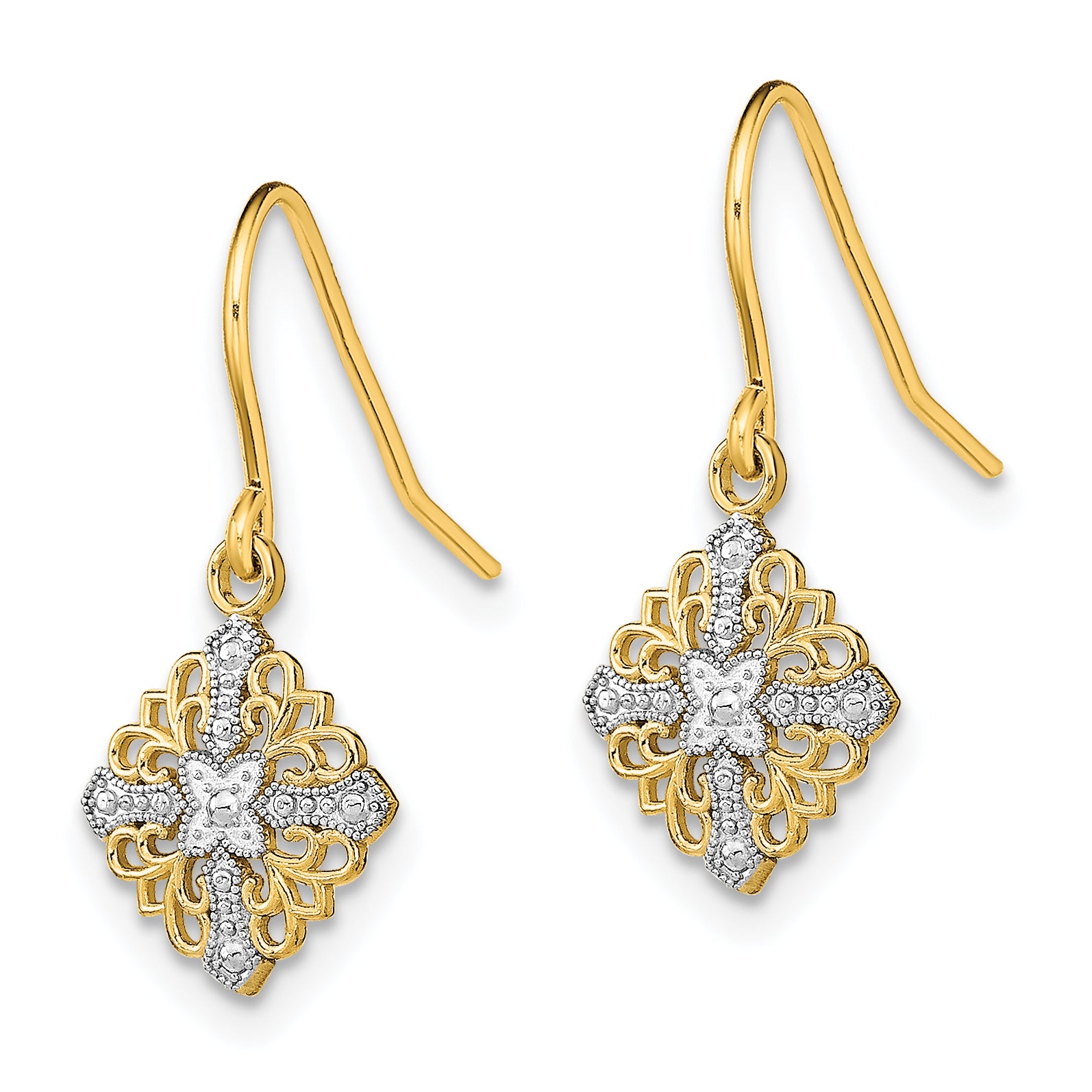 Fancy Filigree Wire Dangle Earrings in 14K Yellow Gold Secondary image