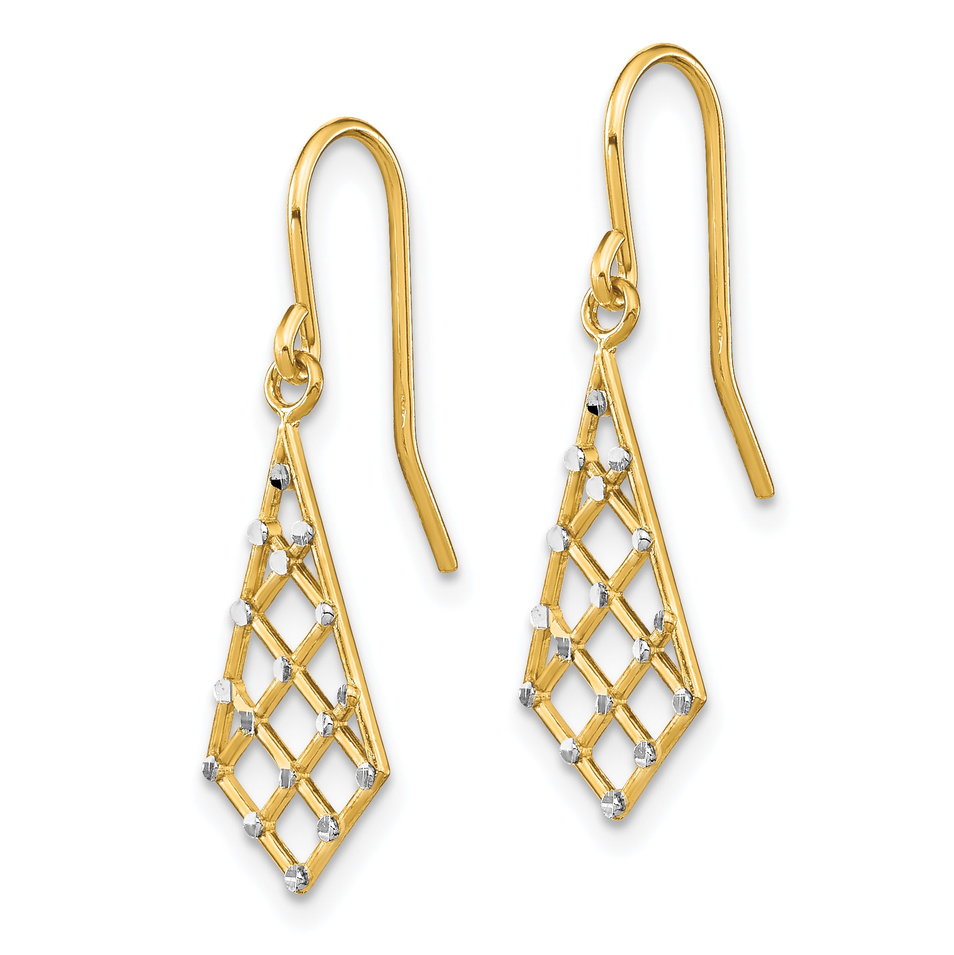 14K Yellow Gold w/Rhodium accent Diamond-cut Small Criss-Cross Wire Ear Secondary image