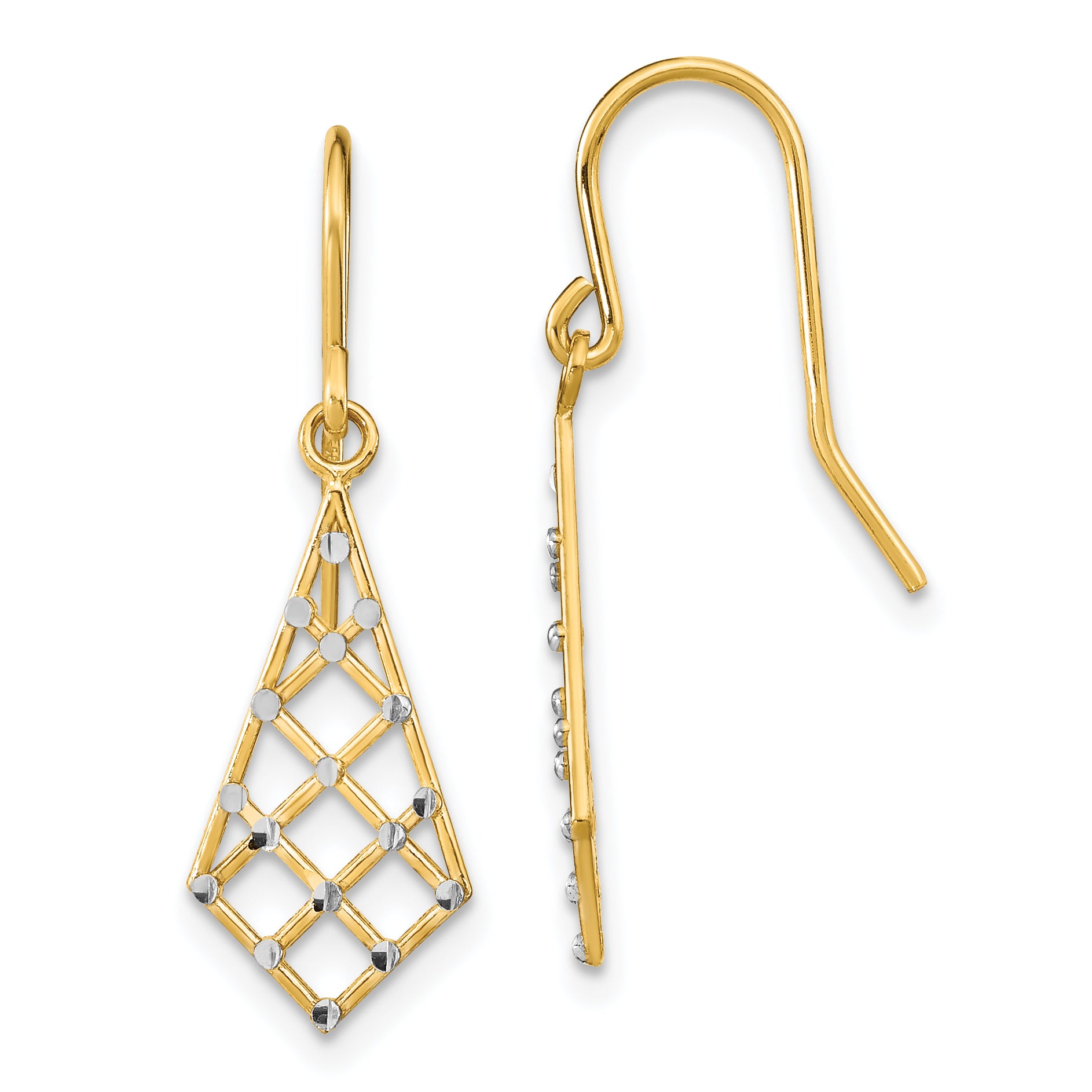 14K Yellow Gold w/Rhodium accent Diamond-cut Small Criss-Cross Wire Ear Main image
