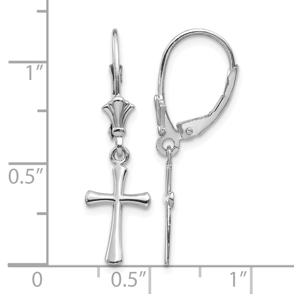 Cross Leverback Earrings in 14K White Gold, 8mm - Sophia Jewelers